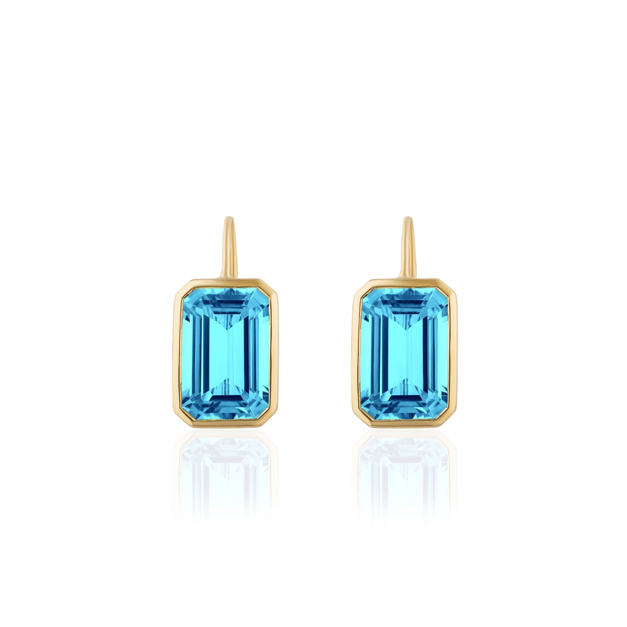 Goshwara Emerald-Cut Blue Topaz Bezel-Set 18K Gold Earrings