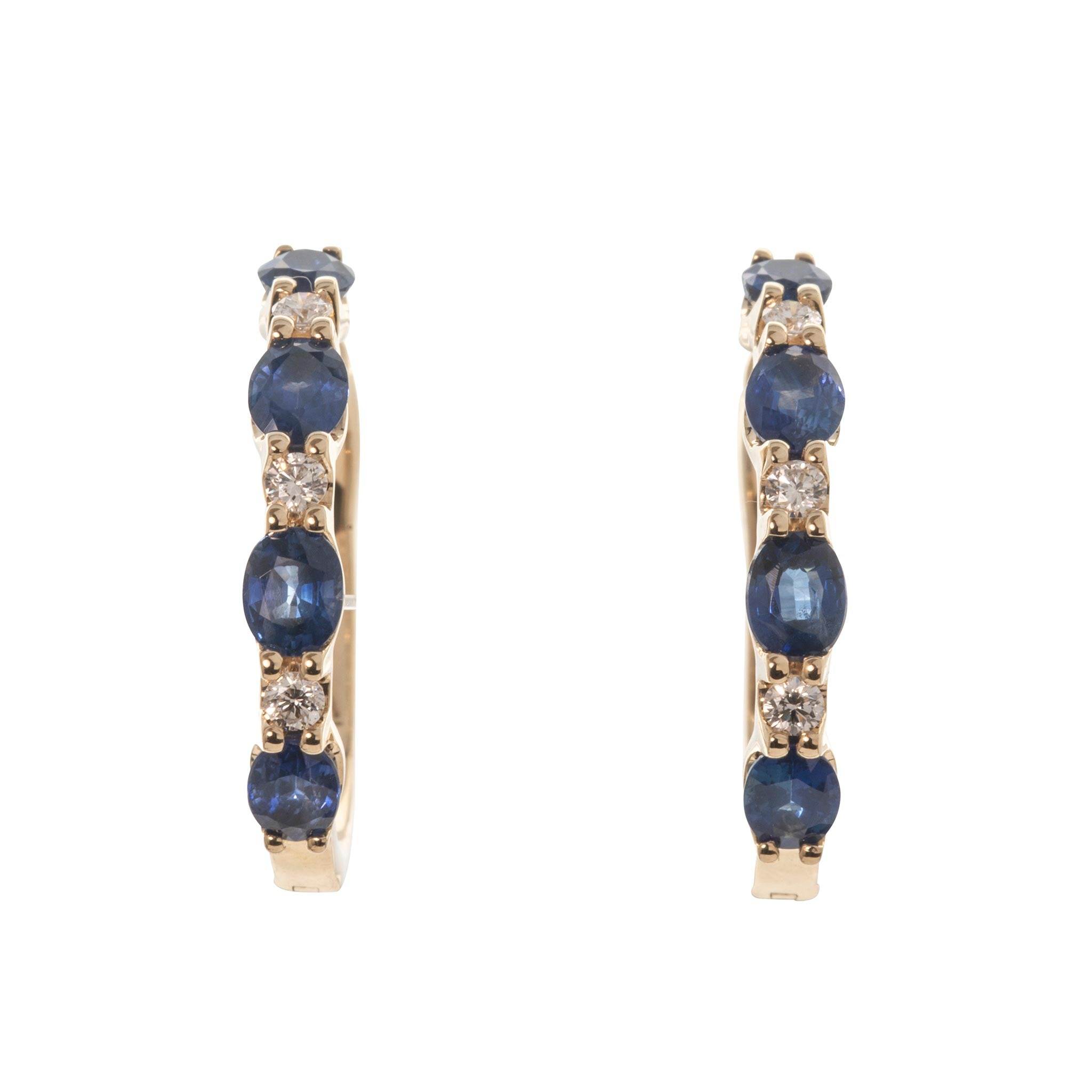Oval Sapphire & Round Diamond 14K Yellow Gold Hoop Earrings
