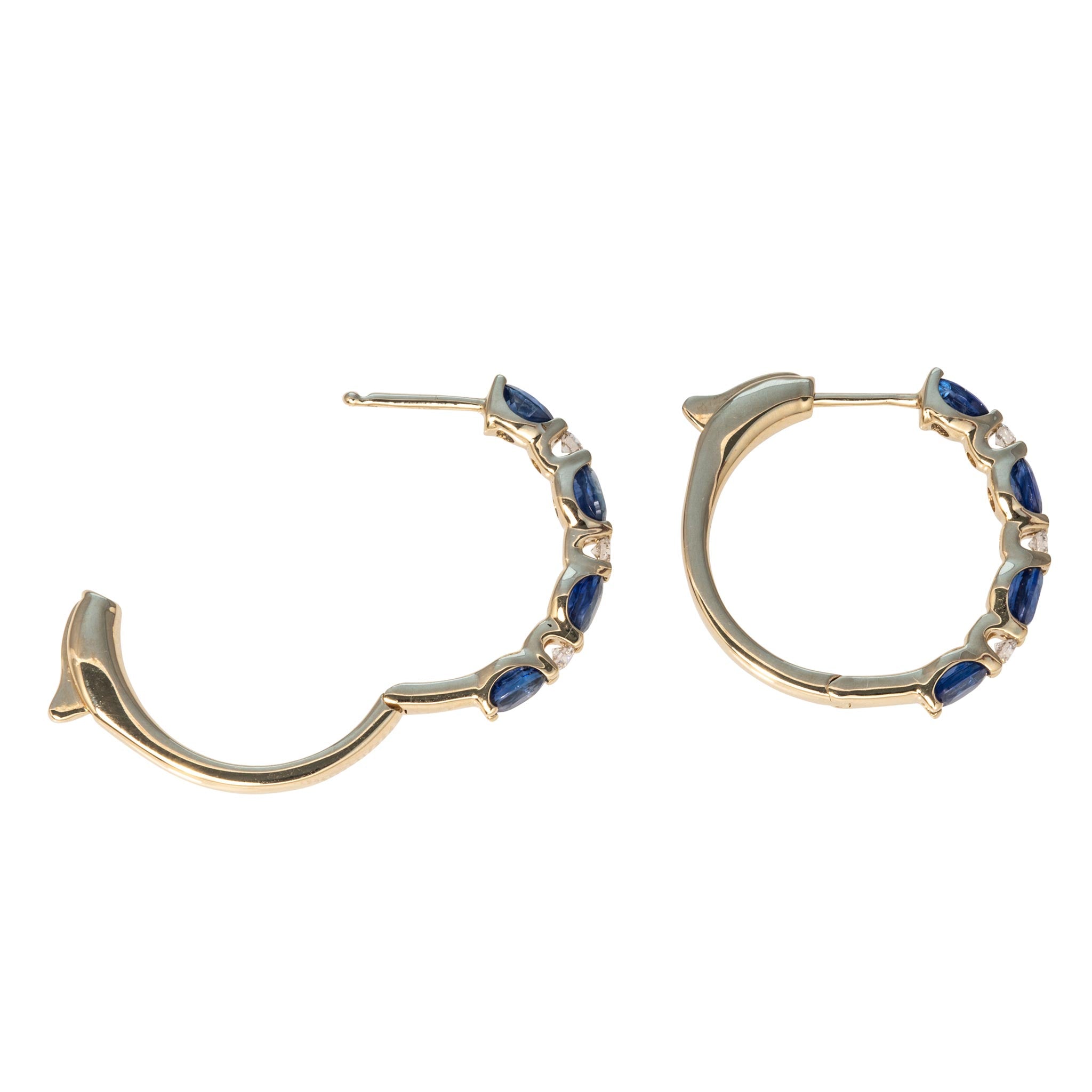 Oval Sapphire & Round Diamond 14K Yellow Gold Hoop Earrings
