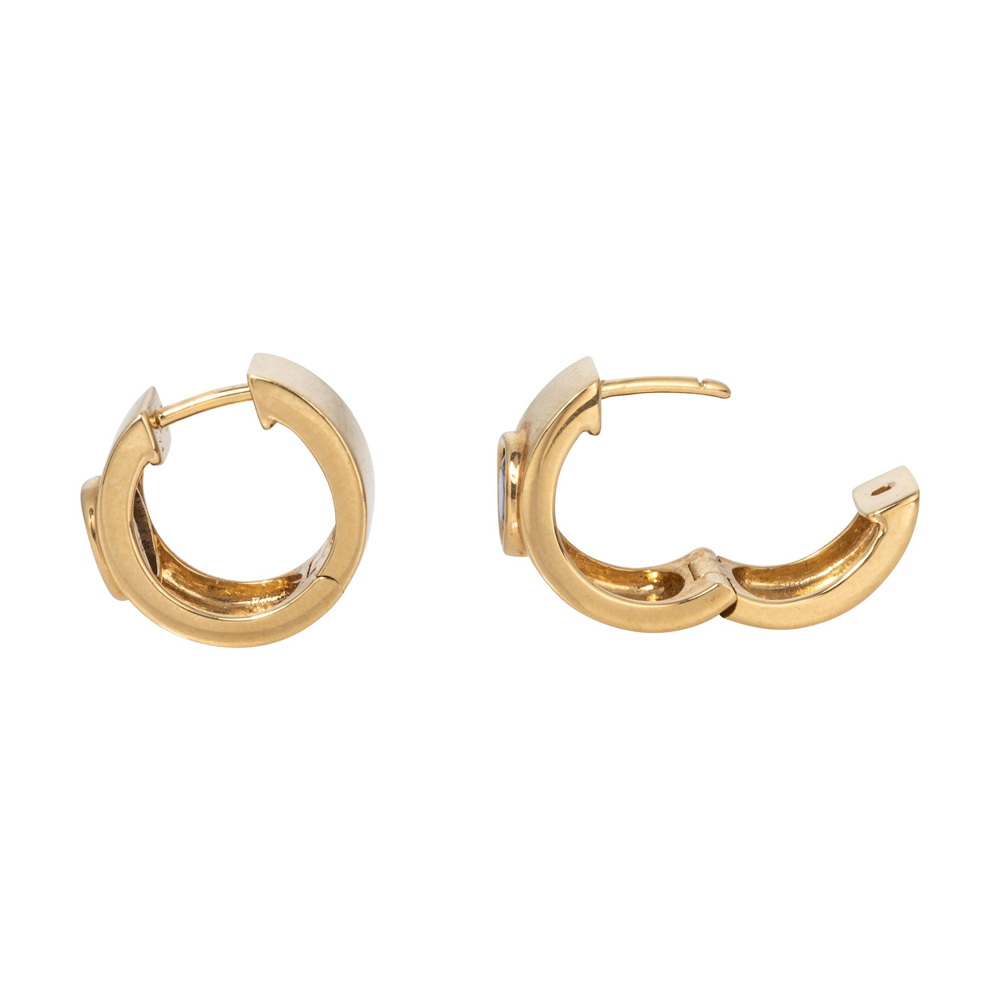 Oval Sapphire Bezel 18K Yellow Gold Huggie Earrings
