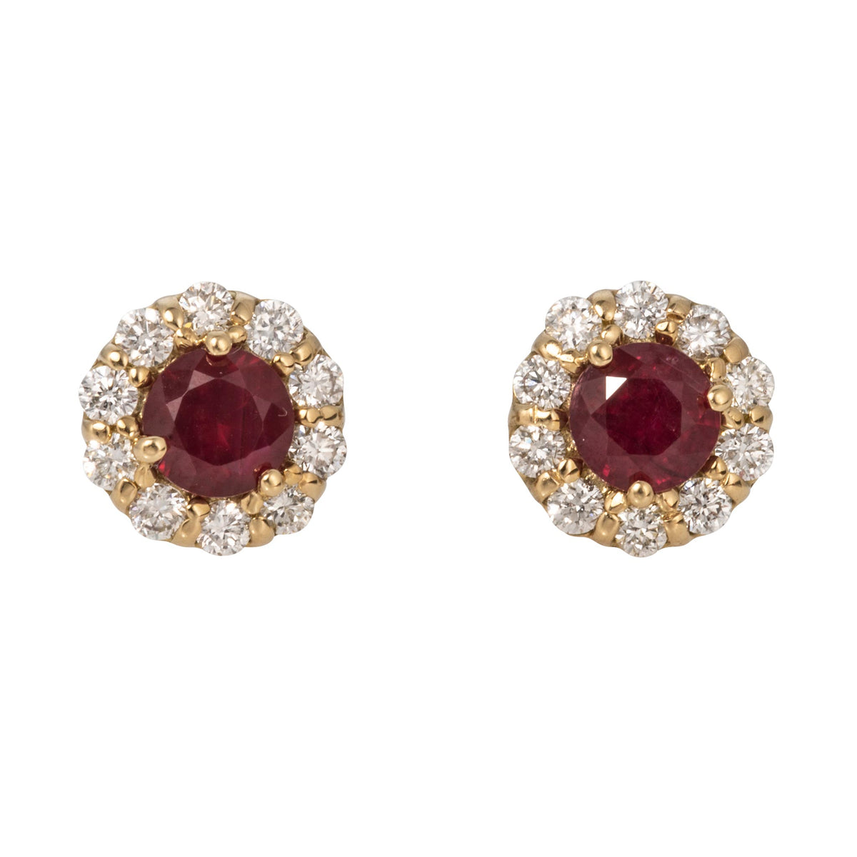 1.16ctw Round Ruby & Diamond Halo 18K Yellow Gold Stud Earrings