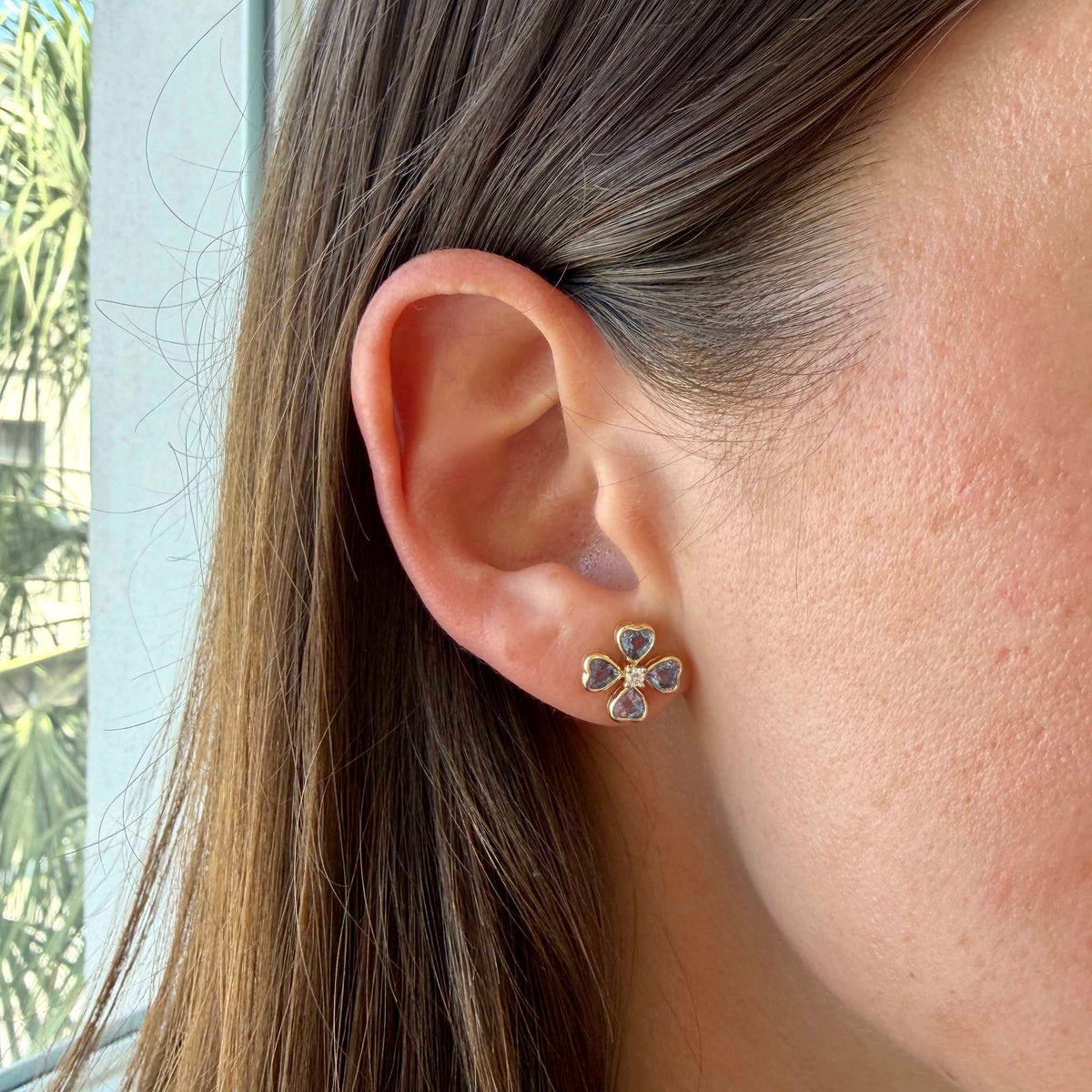 Blue Sapphire & Diamond 14K Gold Clover Stud Earrings