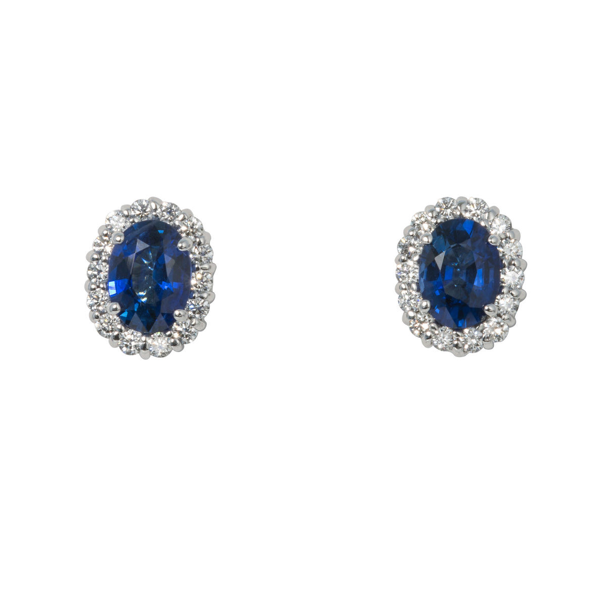 1.77ctw Oval Sapphire & Diamond Cluster 18K Gold Stud Earrings