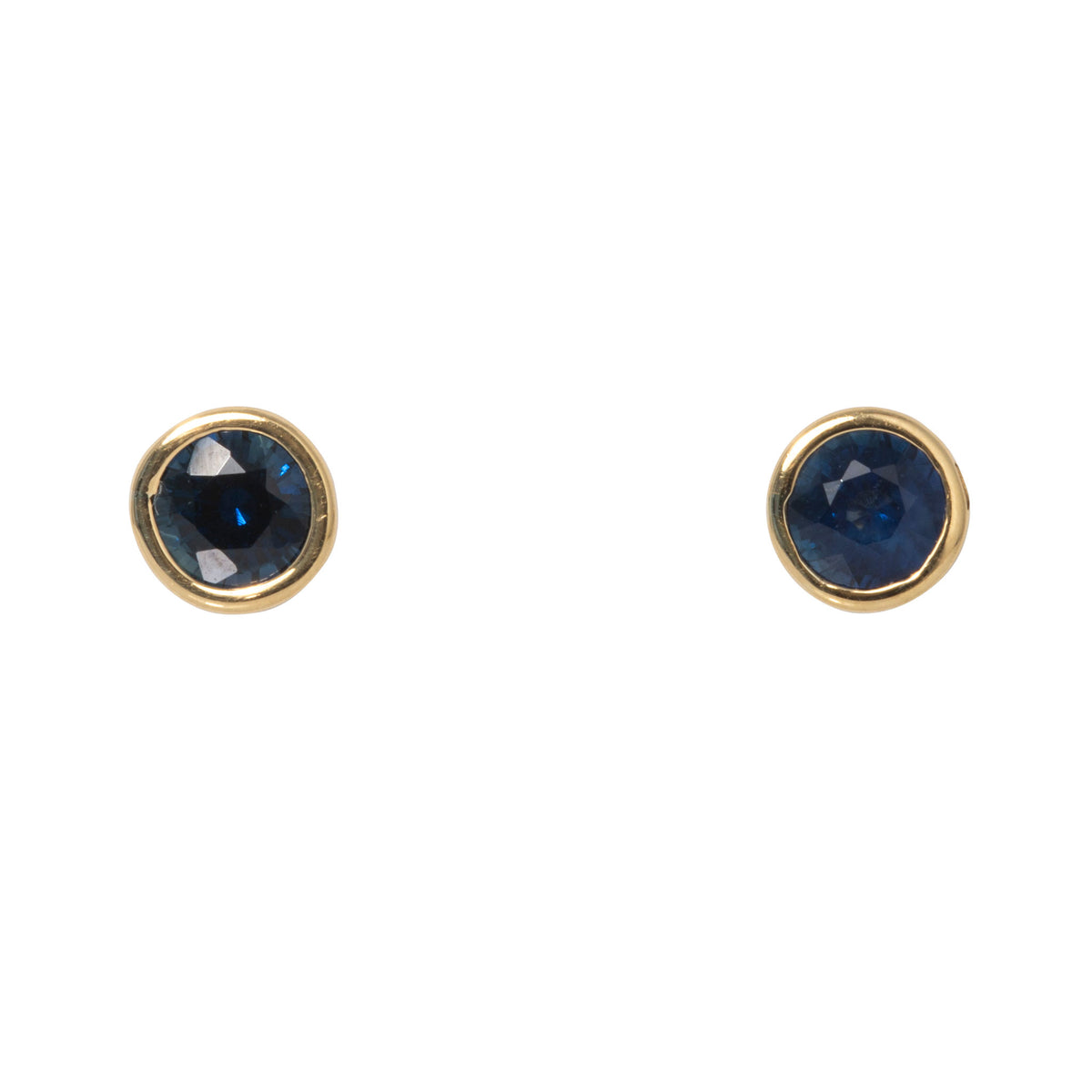 1.30ctw Sapphire Bezel Set 18K Yellow Gold Stud Earrings