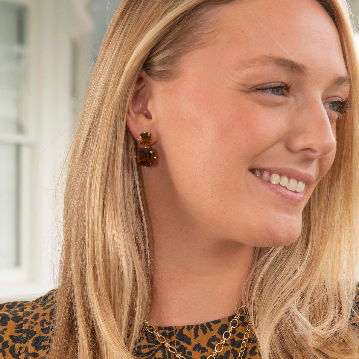 Goshwara Cognac Citrine Double Cushion Drop 18K Gold Earrings