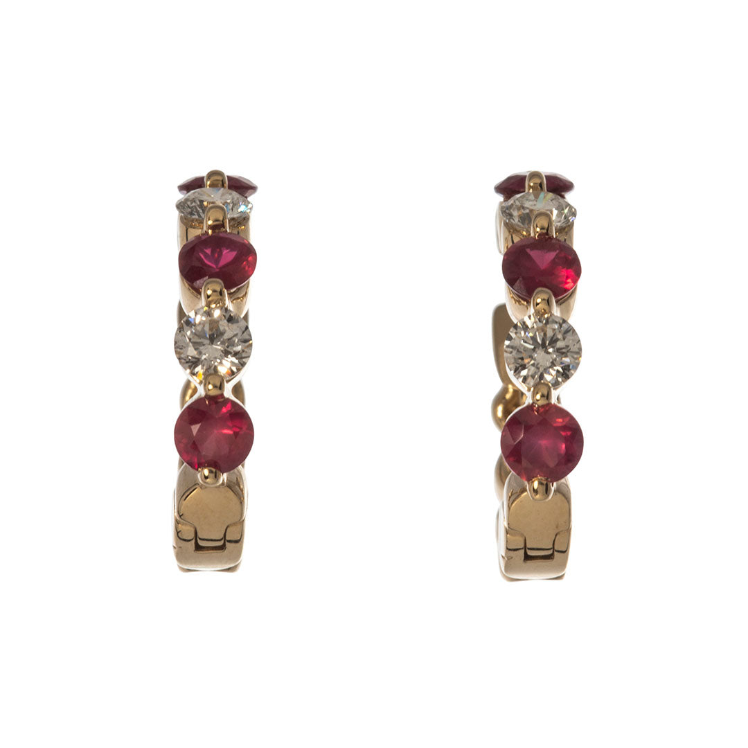 1.50ct Ruby & Diamond 14K Yellow Gold Hoop Earrings