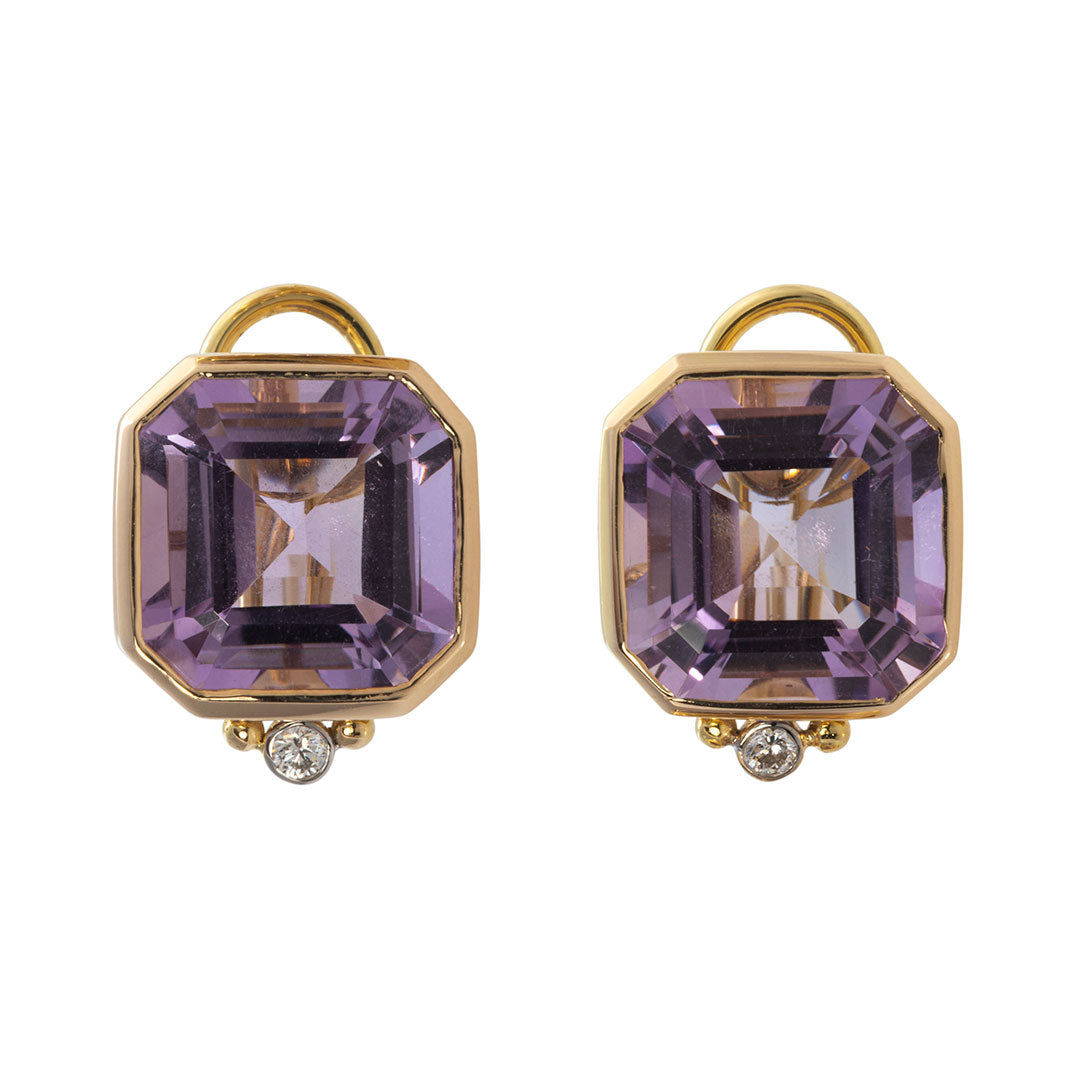 Mazza Rose de France Amethyst & Diamond 14K Gold Earrings