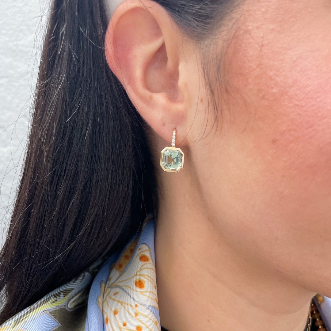 Goshwara Asscher Cut Prasiolite & Diamond 18K Yellow Gold Earrings