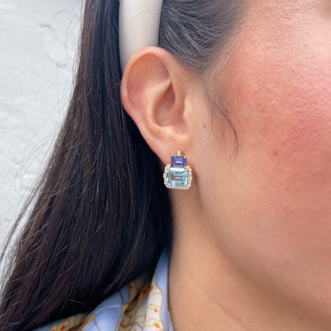 Goshwara 2 Stone Blue Topaz & Tanzanite 18K Gold Earrings