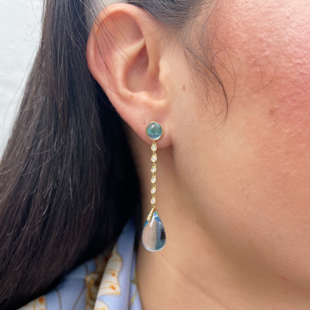 Goshwara Cabochon Blue Topaz & Diamond 18K Gold Drop Earrings