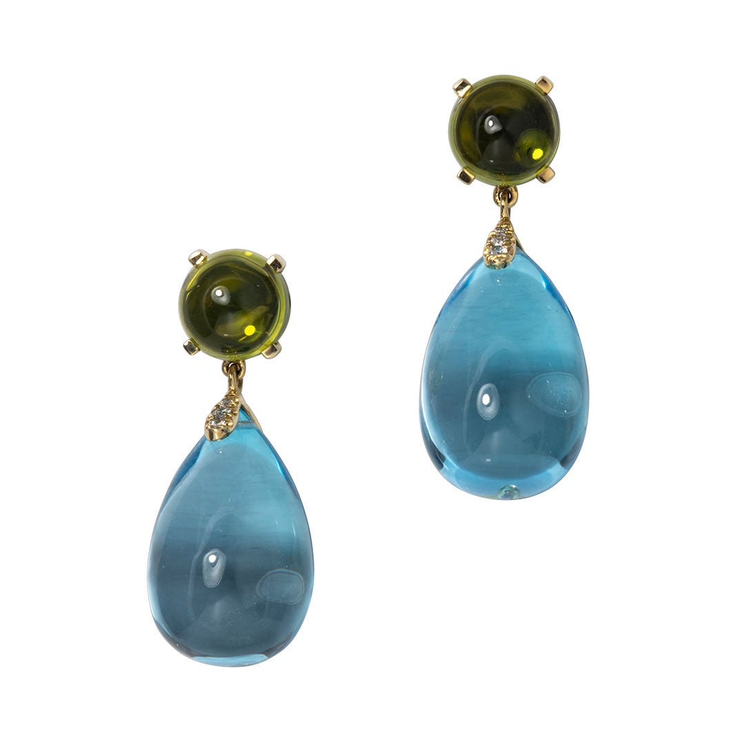 Goshwara Cabochon Peridot & Blue Topaz 18K Gold Drop Earrings