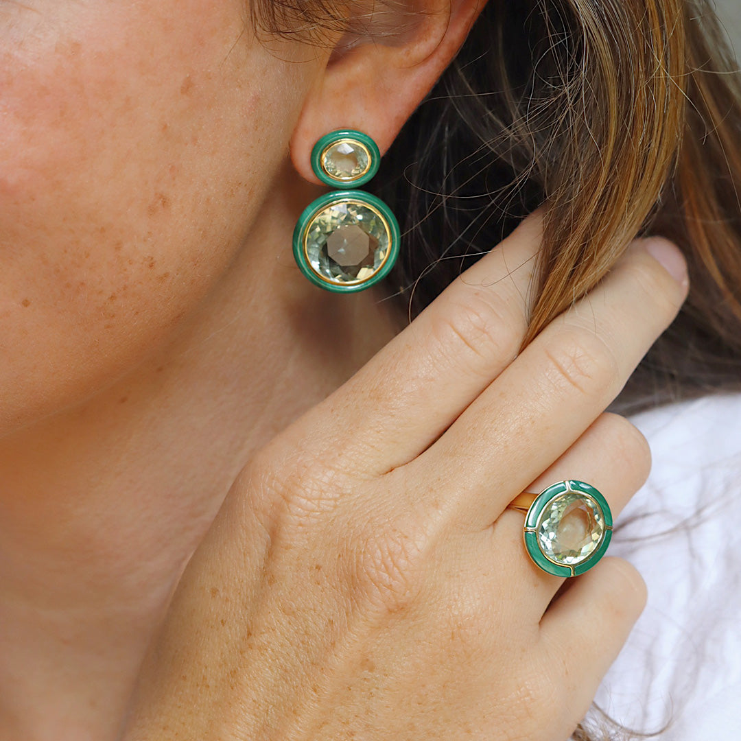 Goshwara Prasiolite & Malachite Inlay 18K Gold Drop Earrings