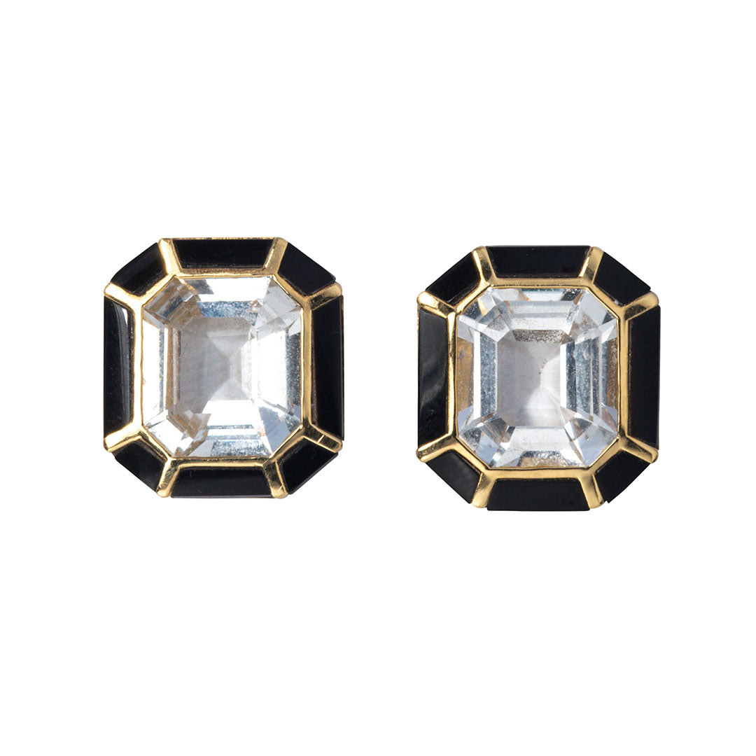 Goshwara Rock Crystal & Onyx Inlay 18K Gold Stud Earrings