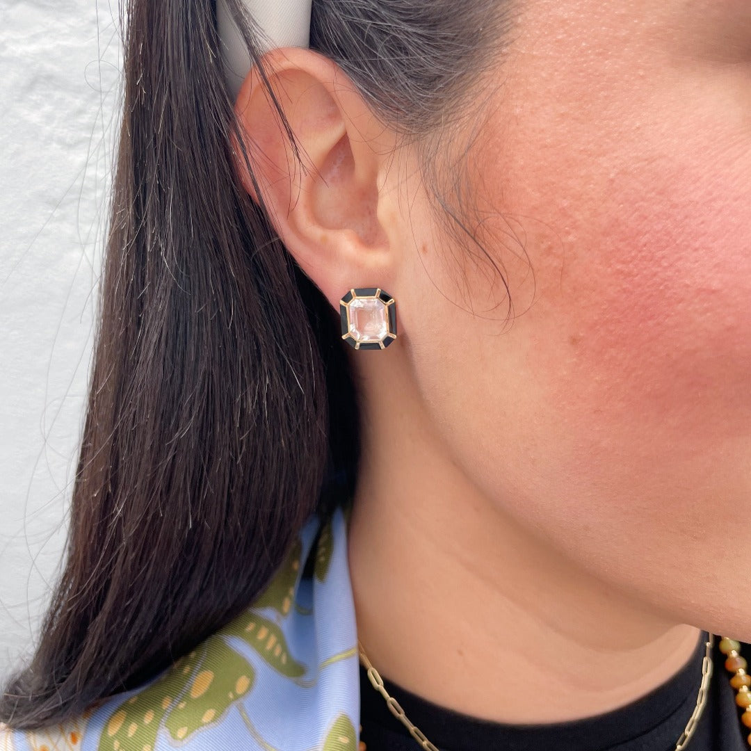 Goshwara Rock Crystal & Onyx Inlay 18K Gold Stud Earrings