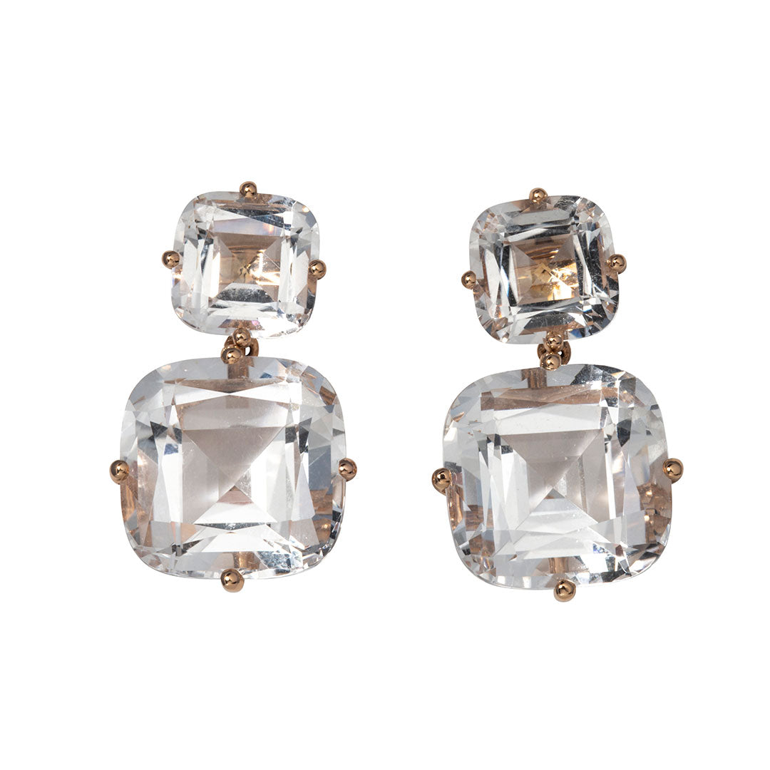Goshwara Rock Crystal 18K Rose Gold Double Drop Earrings