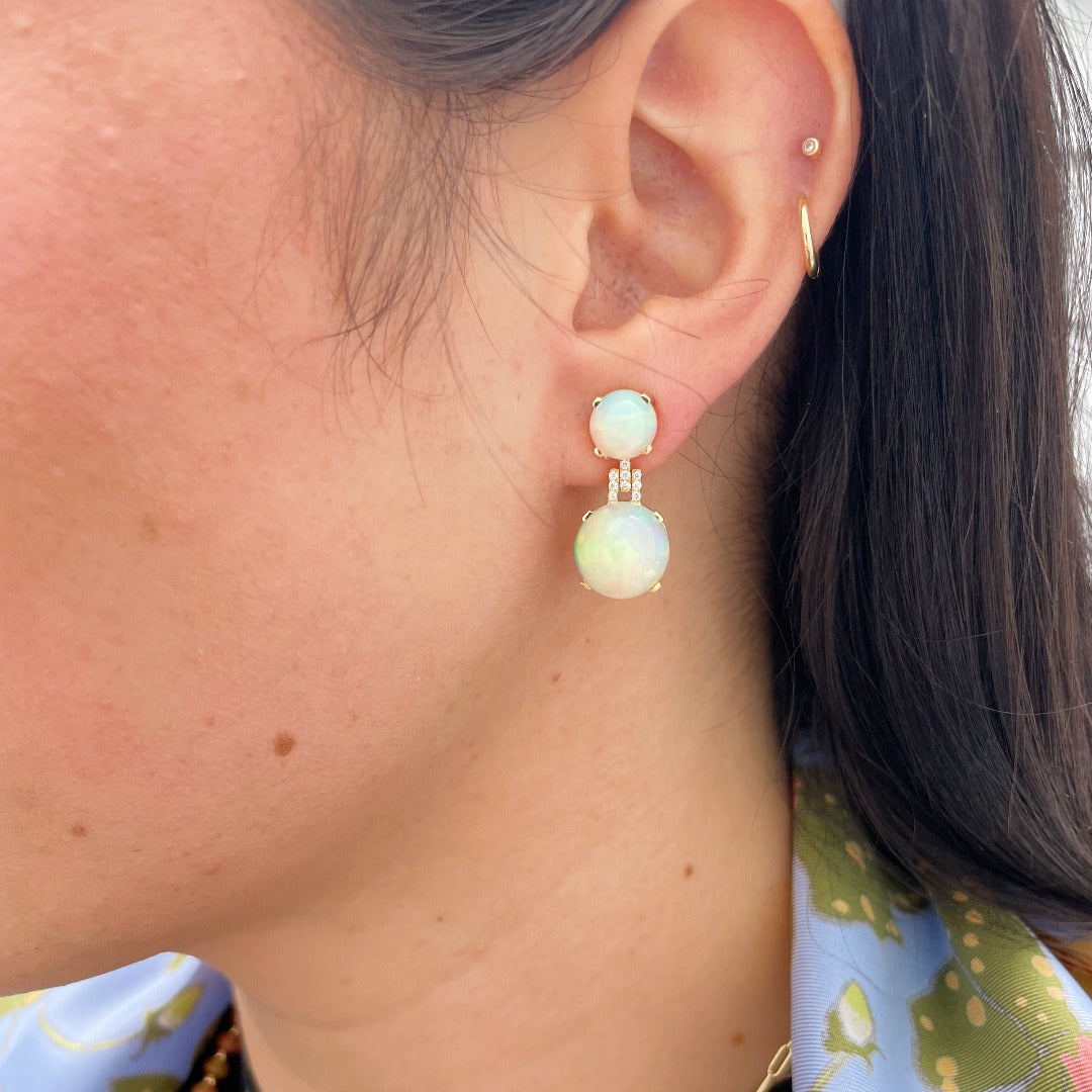Goshwara Cabochon Opal & Diamond 18K Yellow Gold Drop Earrings