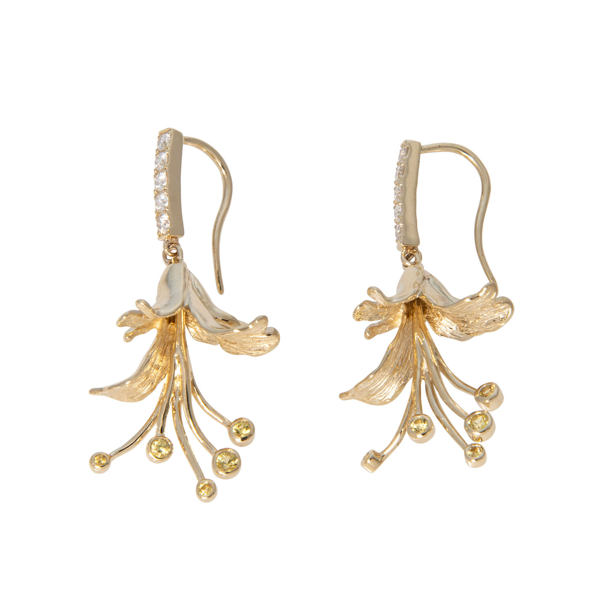 Yellow Sapphire & Diamond 14K Gold Honeysuckle Earrings