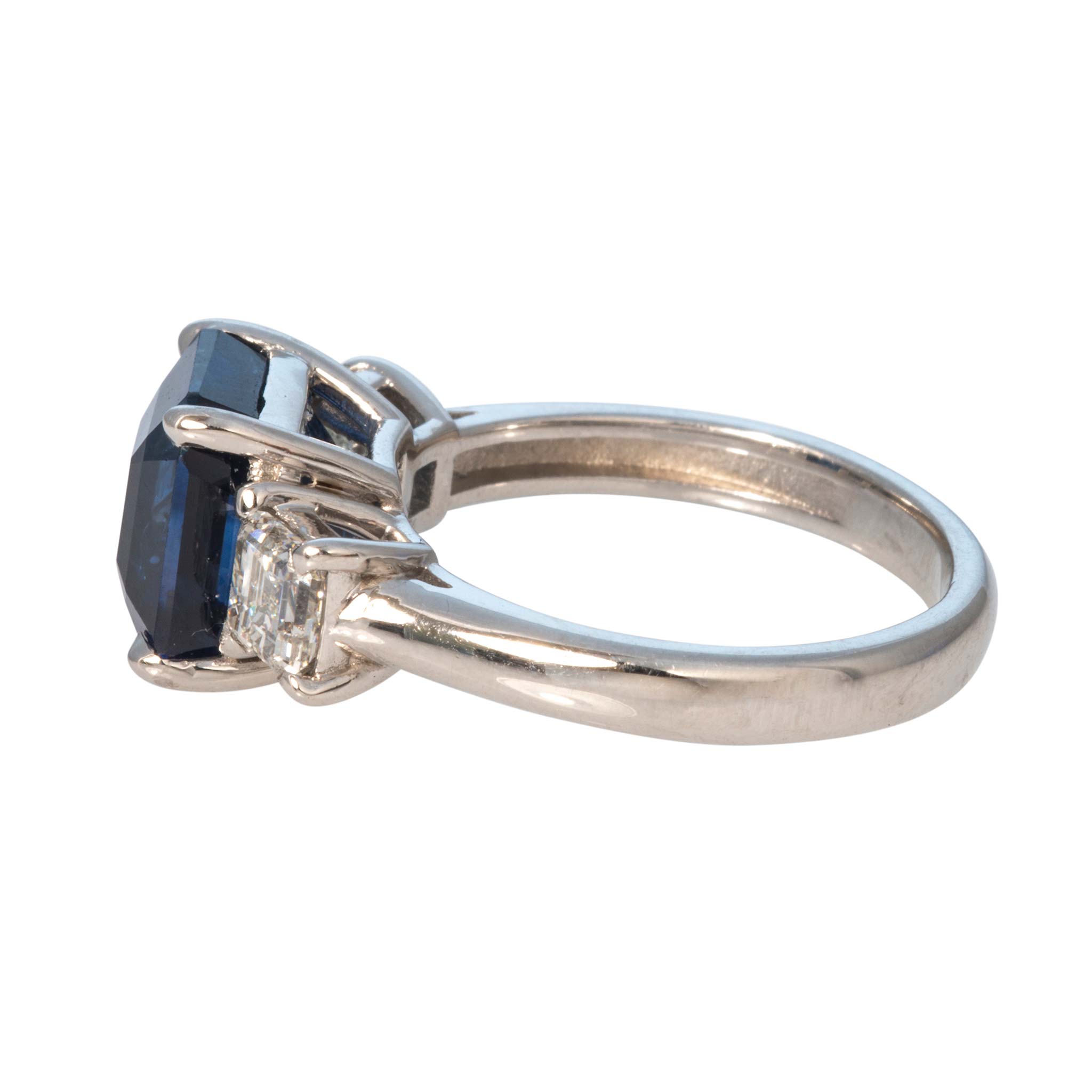 Estate Square Emerald-Cut Sapphire & Diamond Platinum Ring
