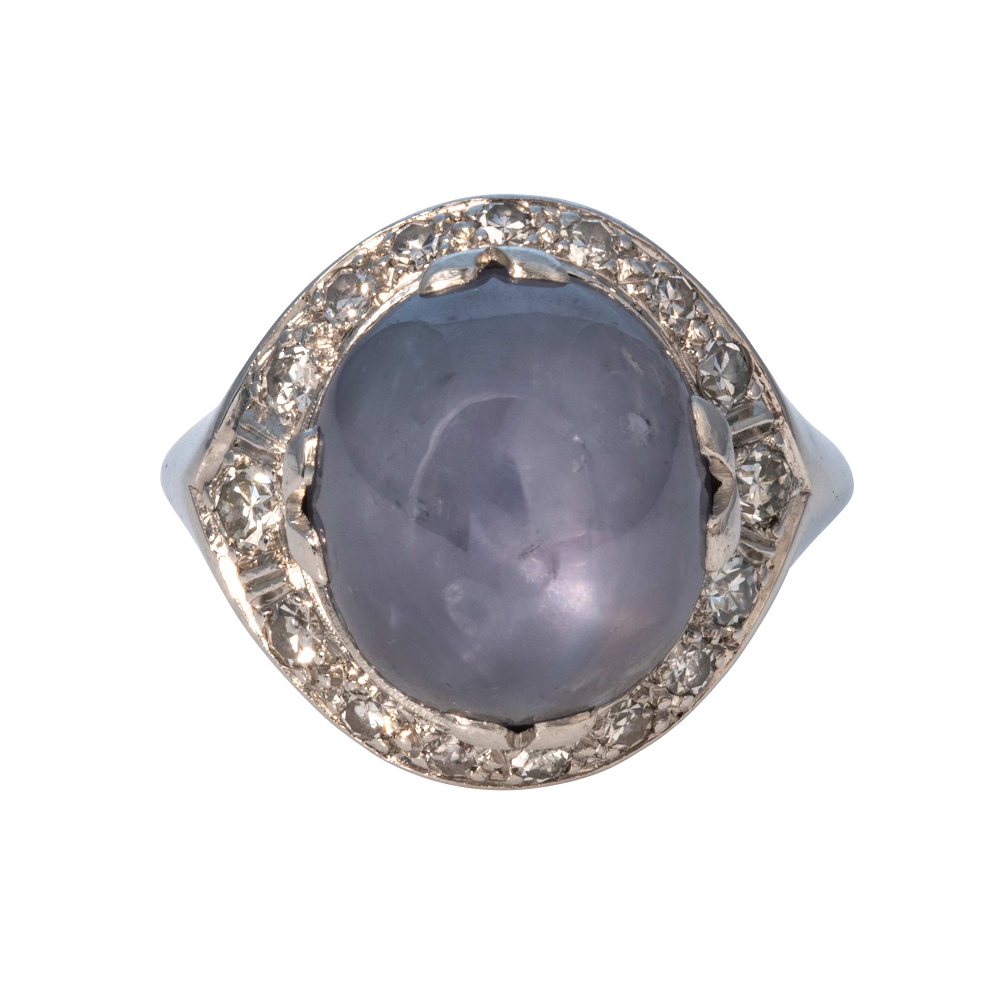 Art Deco Style Star Sapphire & Diamond Platinum Ring