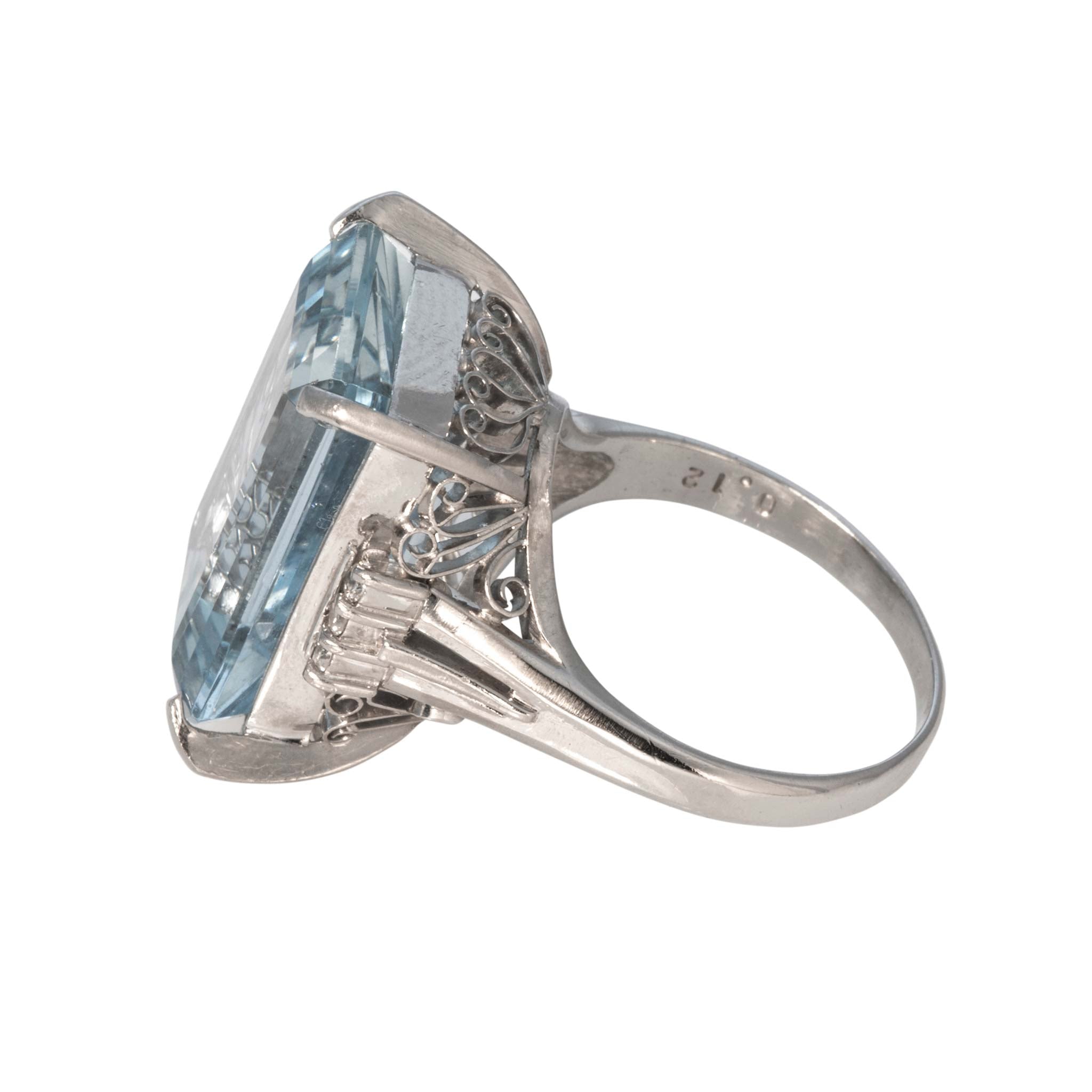 Vintage 14.31ct Emerald-Cut Aquamarine & Diamond Platinum Ring
