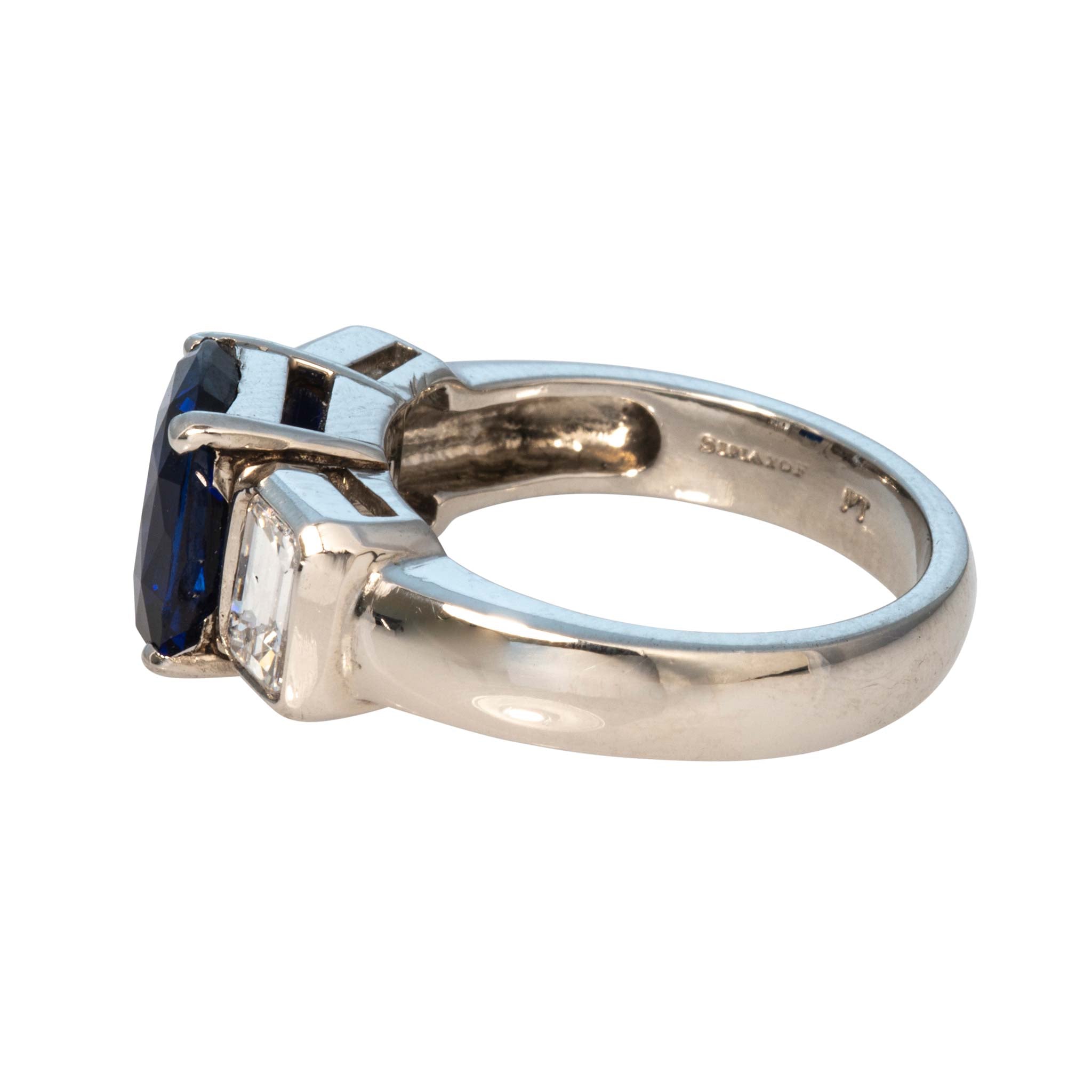 Estate Cushion Sapphire & Diamond Three-Stone Platinum Ring