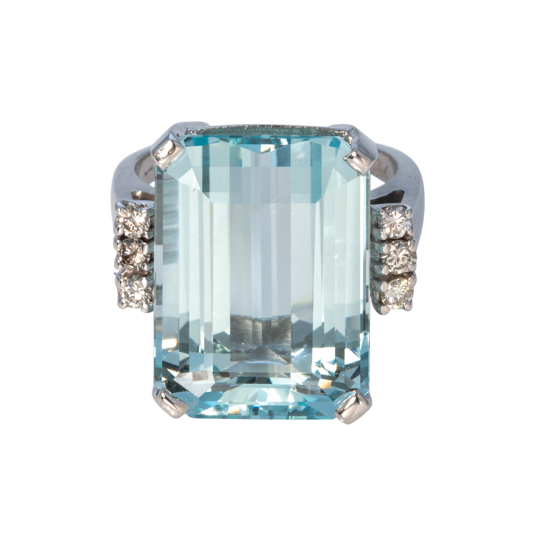 Vintage 14.84ct Emerald-Cut Aquamarine & Diamond 14K Gold Ring