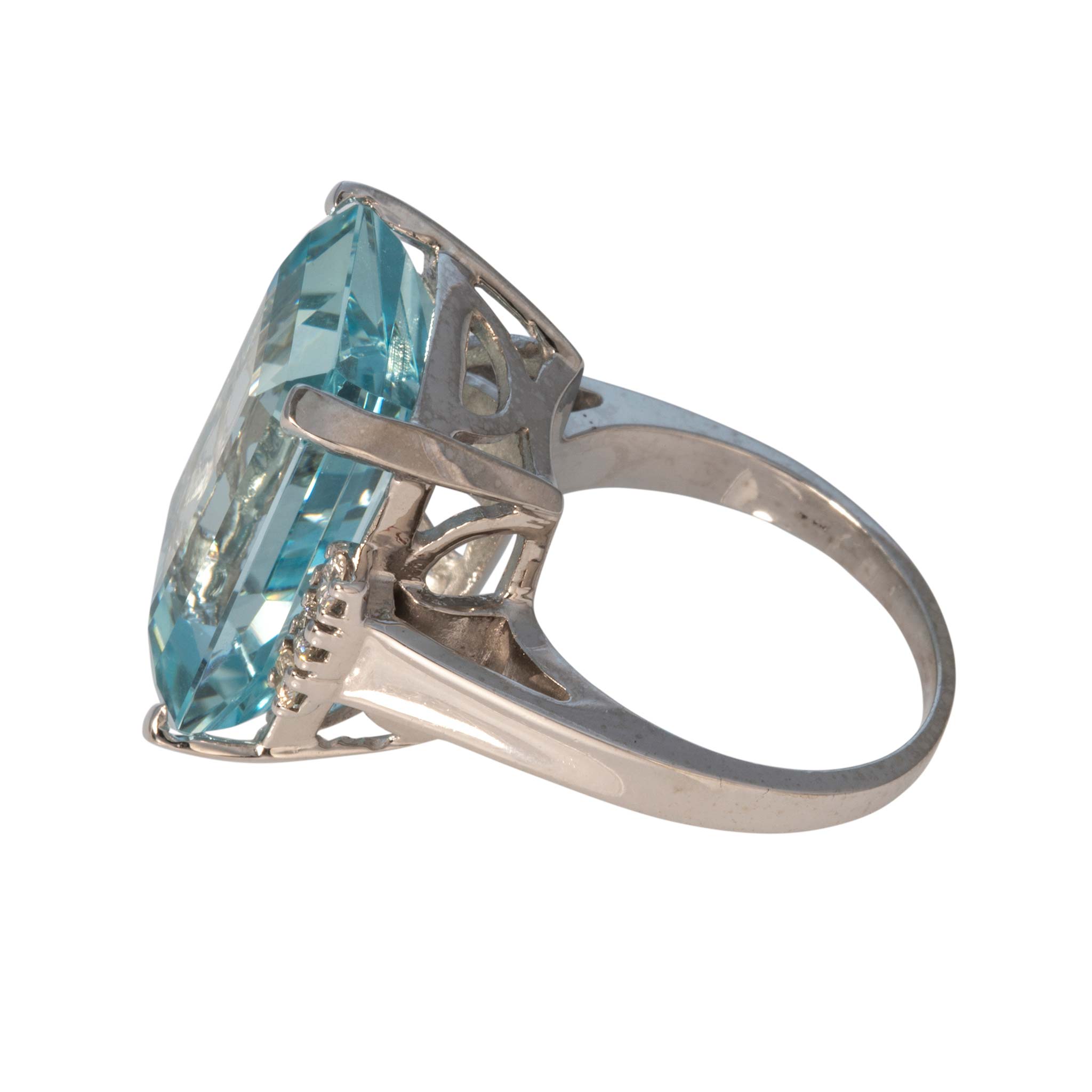 Vintage 14.84ct Emerald-Cut Aquamarine & Diamond 14K Gold Ring