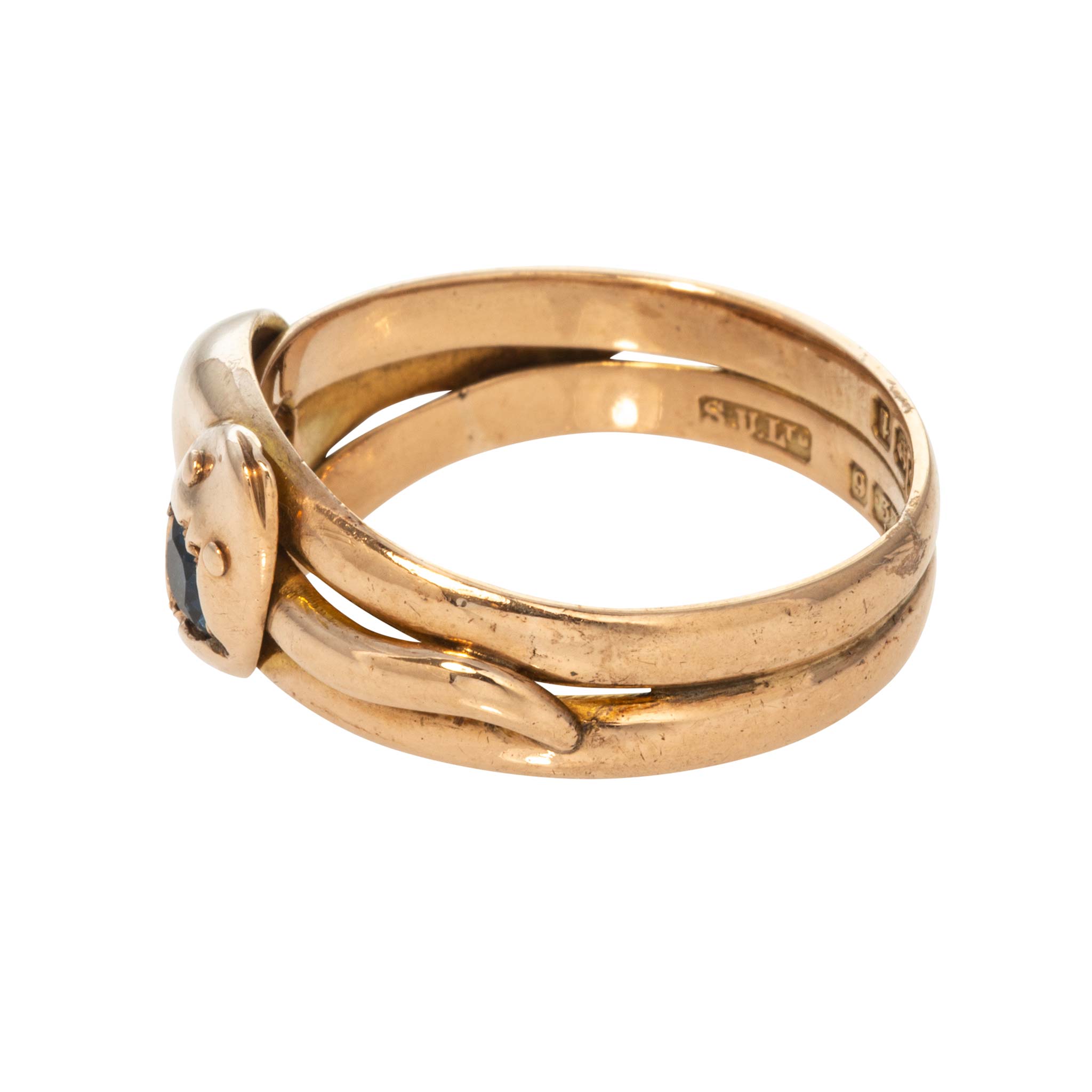 Edwardian Sapphire & Diamond 9K Gold Double Snake Ring