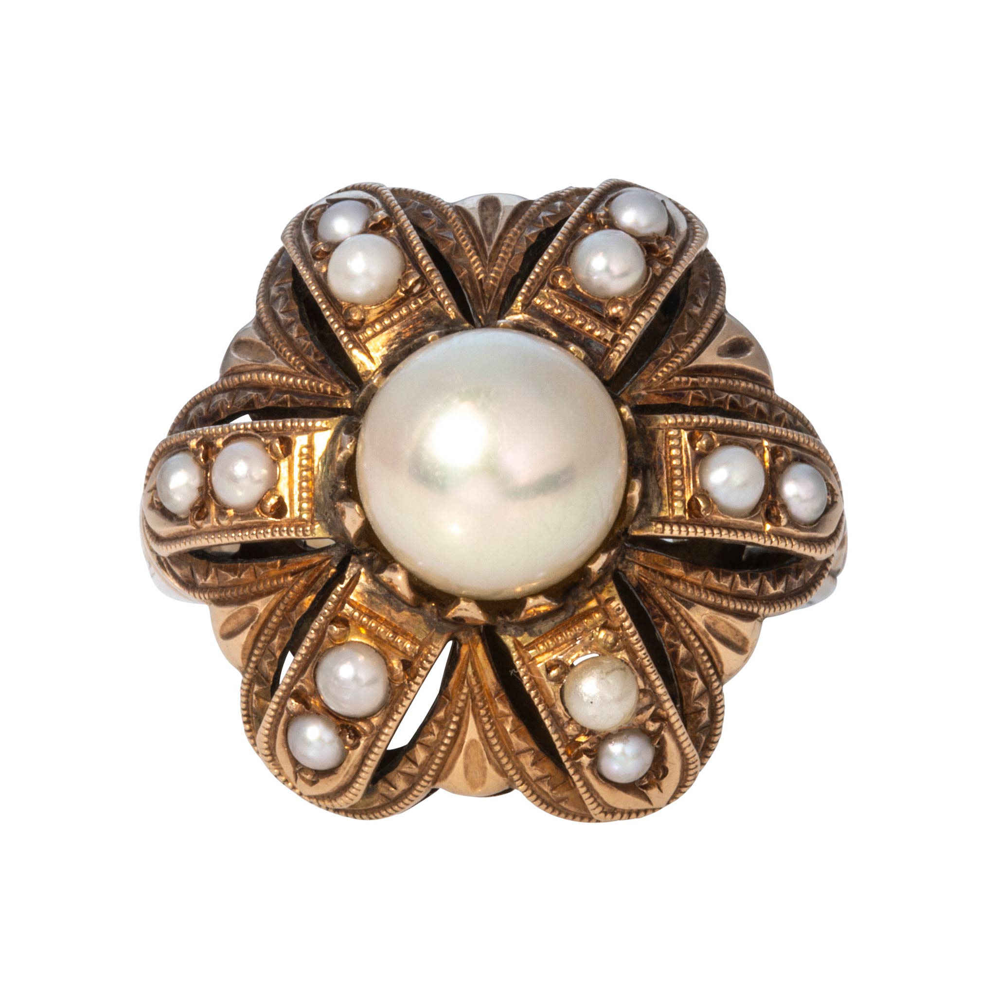 Estate Pearl 14K Rose Gold Bombe Cocktail Ring