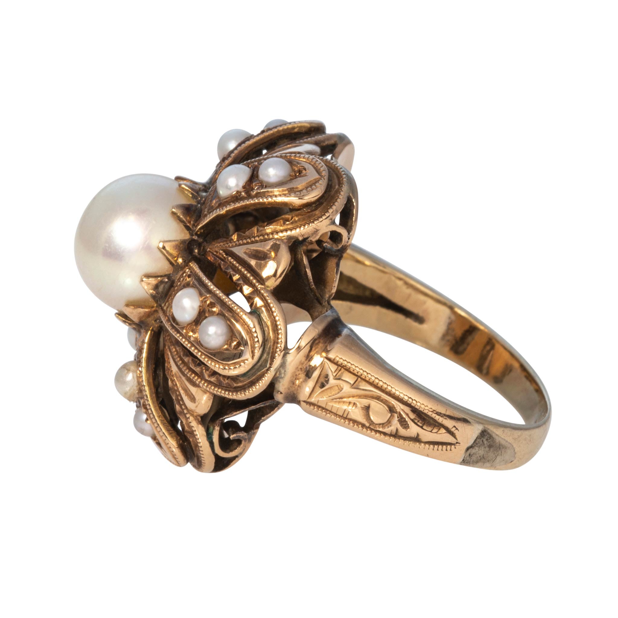 Estate Pearl 14K Rose Gold Bombe Cocktail Ring
