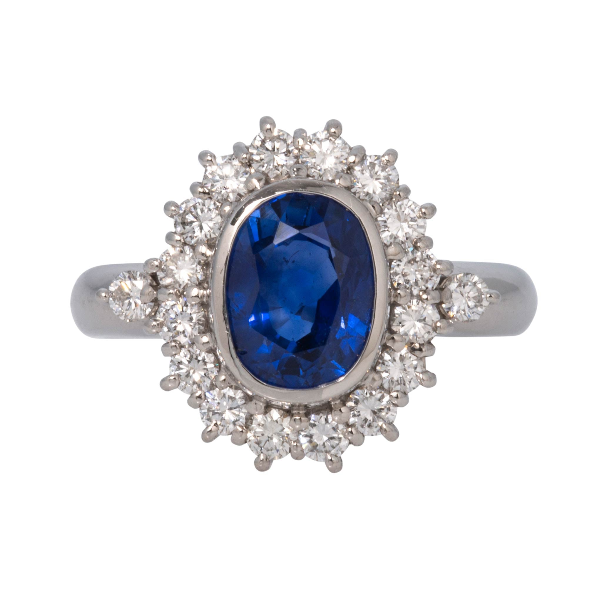 Estate Oval Sapphire & Diamond Cluster Platinum Ring