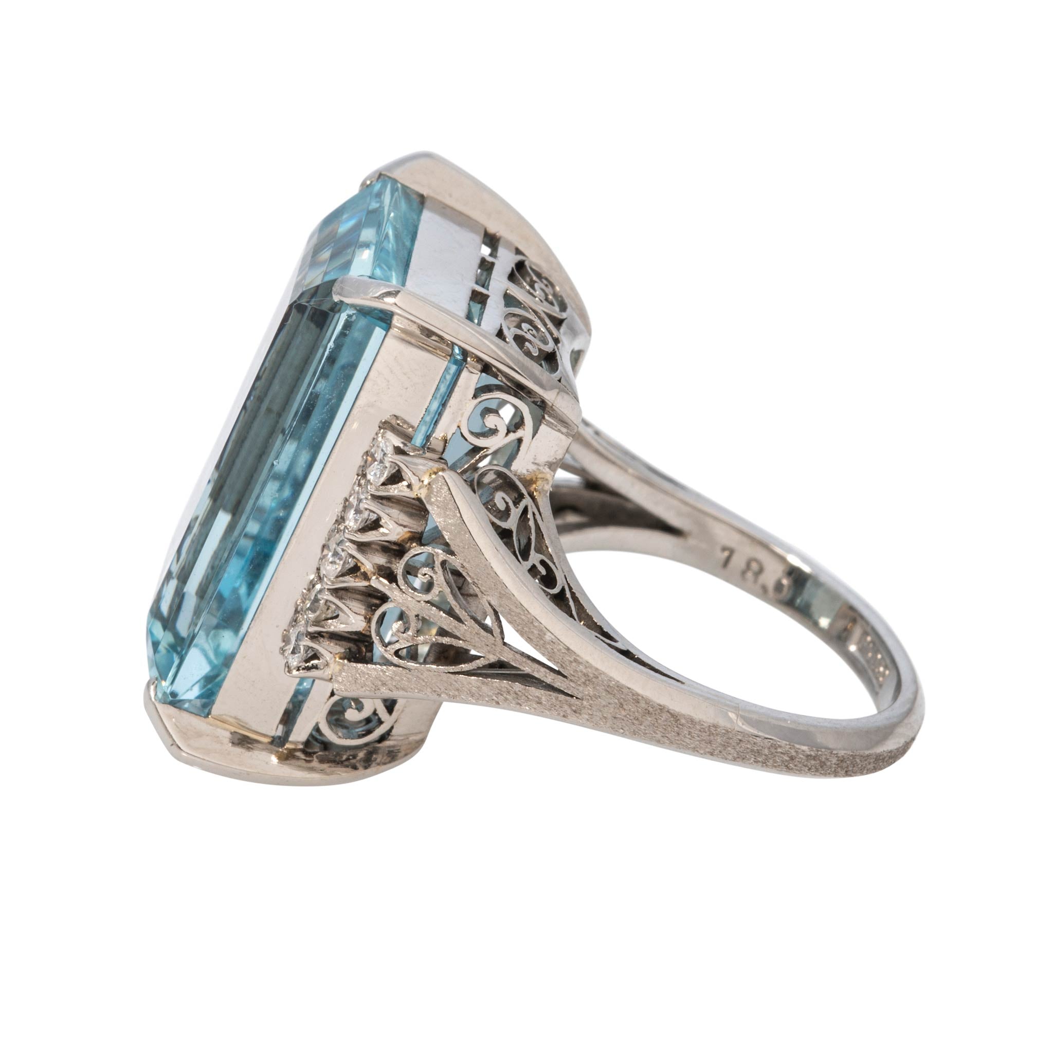 Vintage 18ct Emerald-Cut Aquamarine & Diamond Platinum Ring