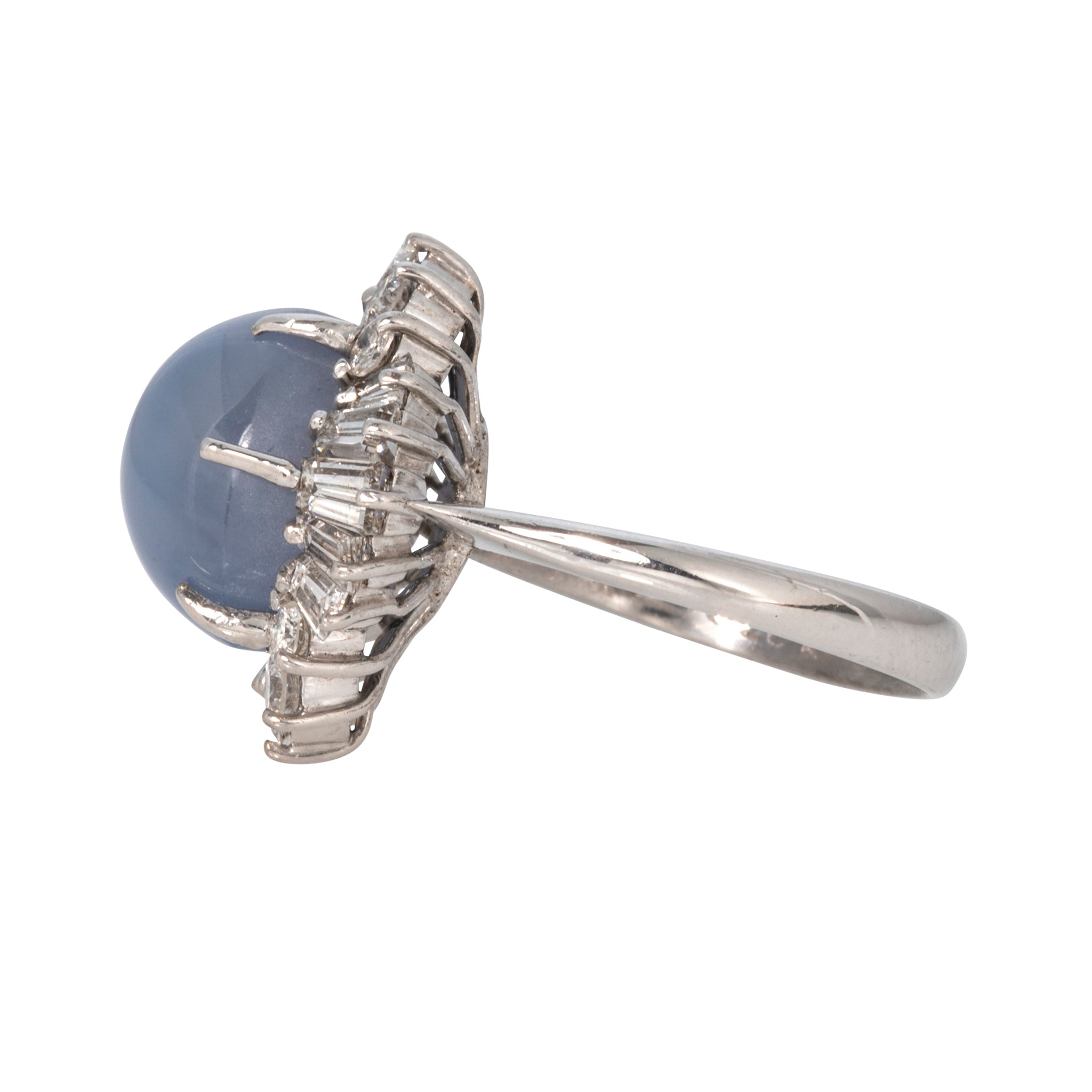 Vintage 12.30ctw Star Sapphire & Diamond 18K White Gold Ring