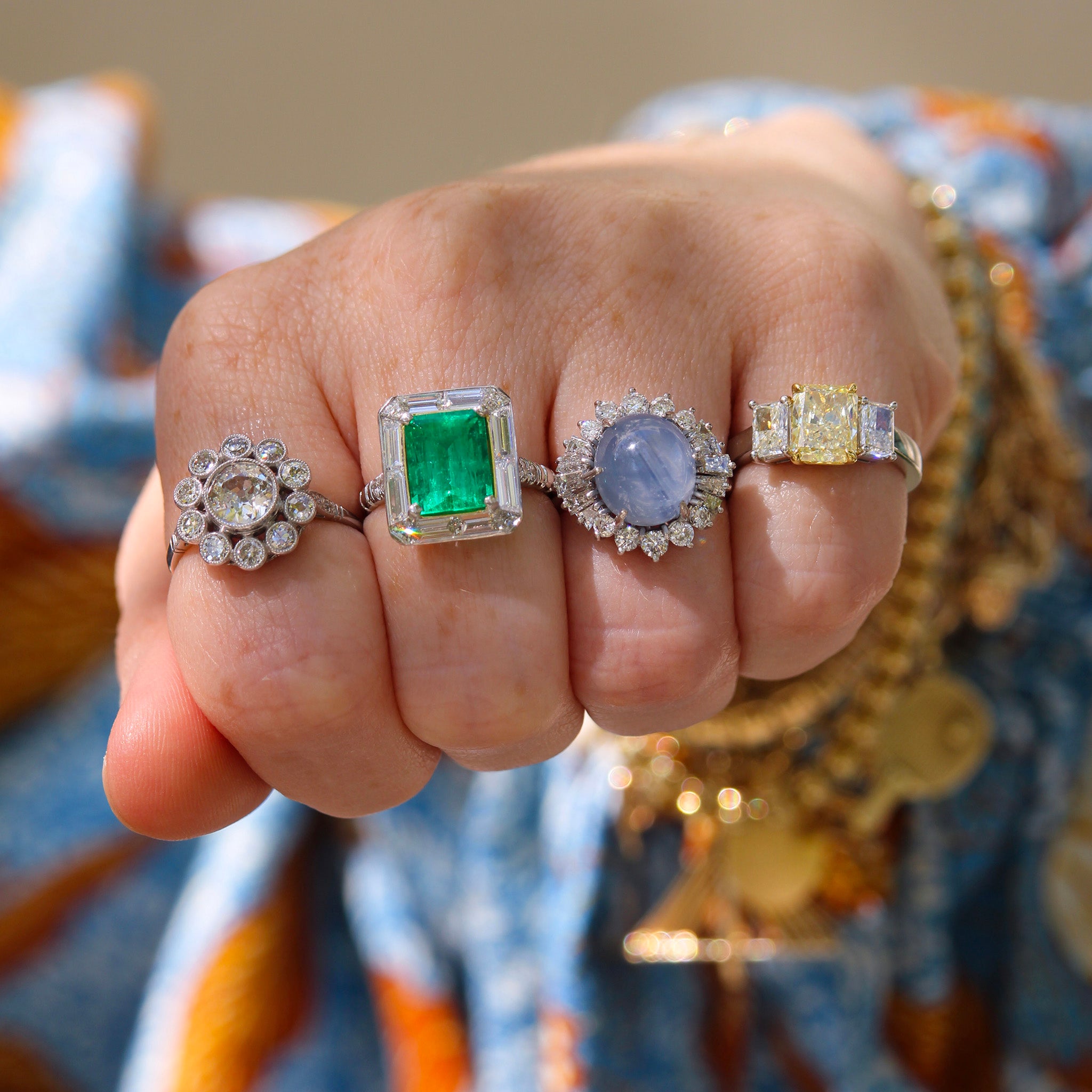 Art Deco Style 1.78ctw Old European Cut Diamond Halo Platinum Ring, Art Deco Style 3.27ct Emerald & Diamond Platinum Ring, Vintage 12.30ctw Star Sapphire & Diamond 18K White Gold Ring, 3ctw Radiant Diamond Three-Stone Two-Tone Engagement Ring