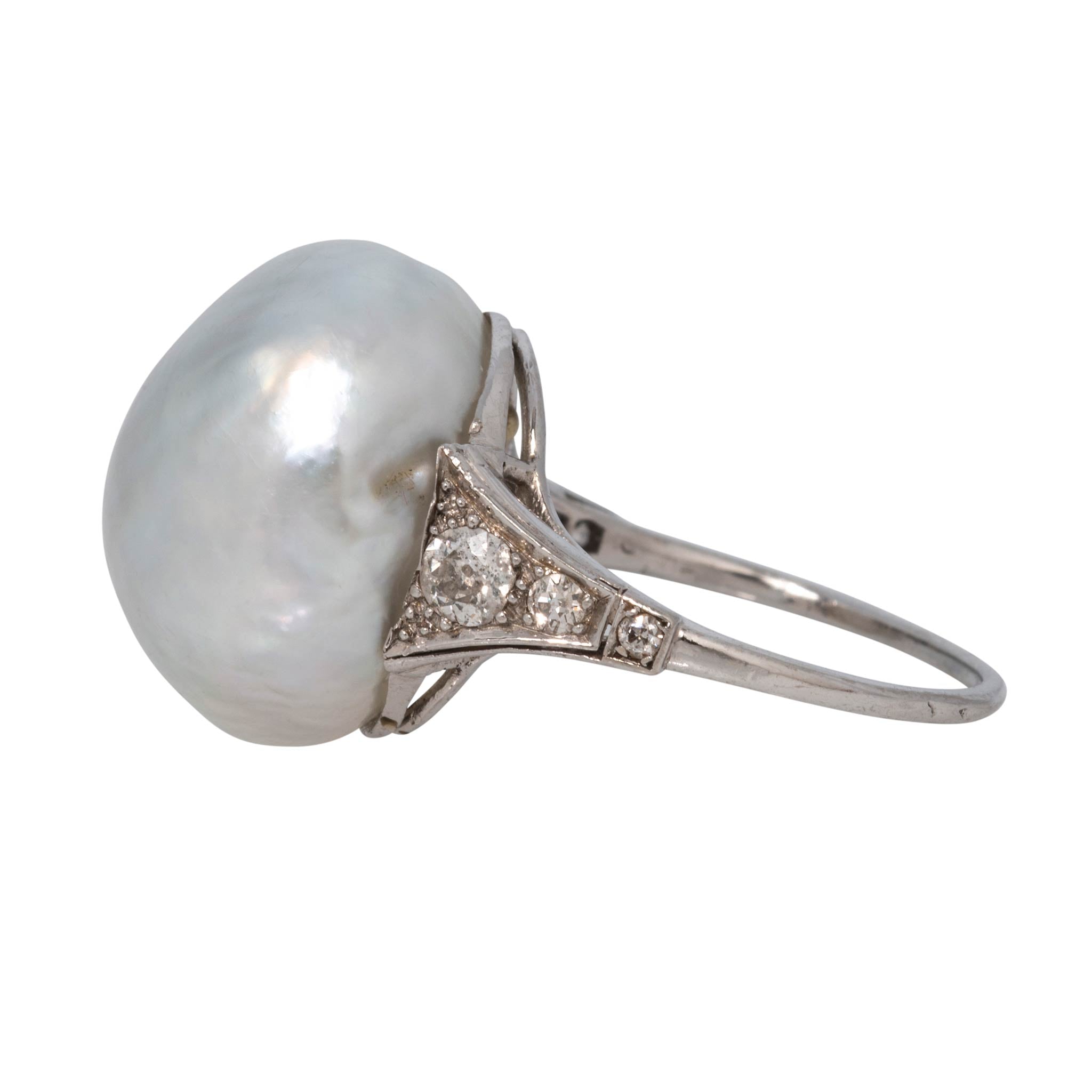 Vintage Baroque Pearl & Diamond Platinum Ring