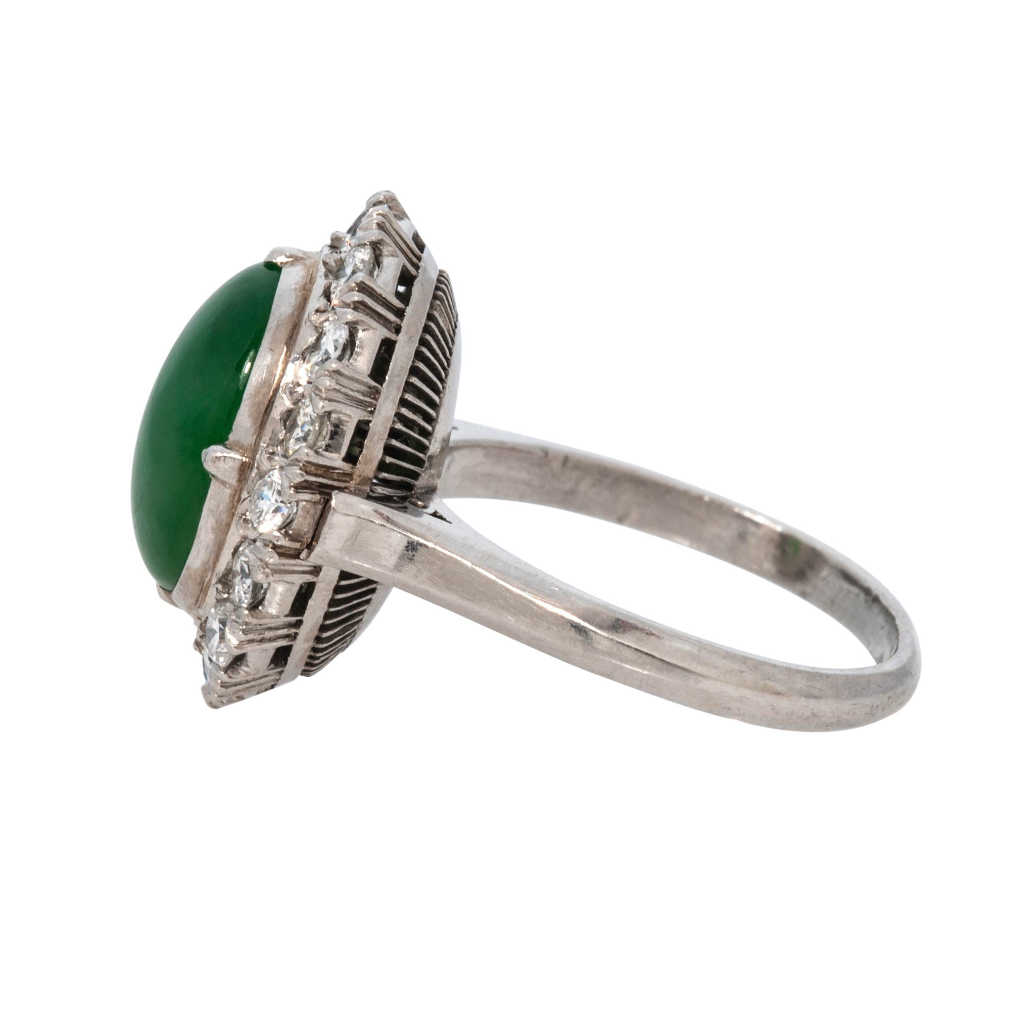 Vintage Oval Jade & Diamond Platinum Ring