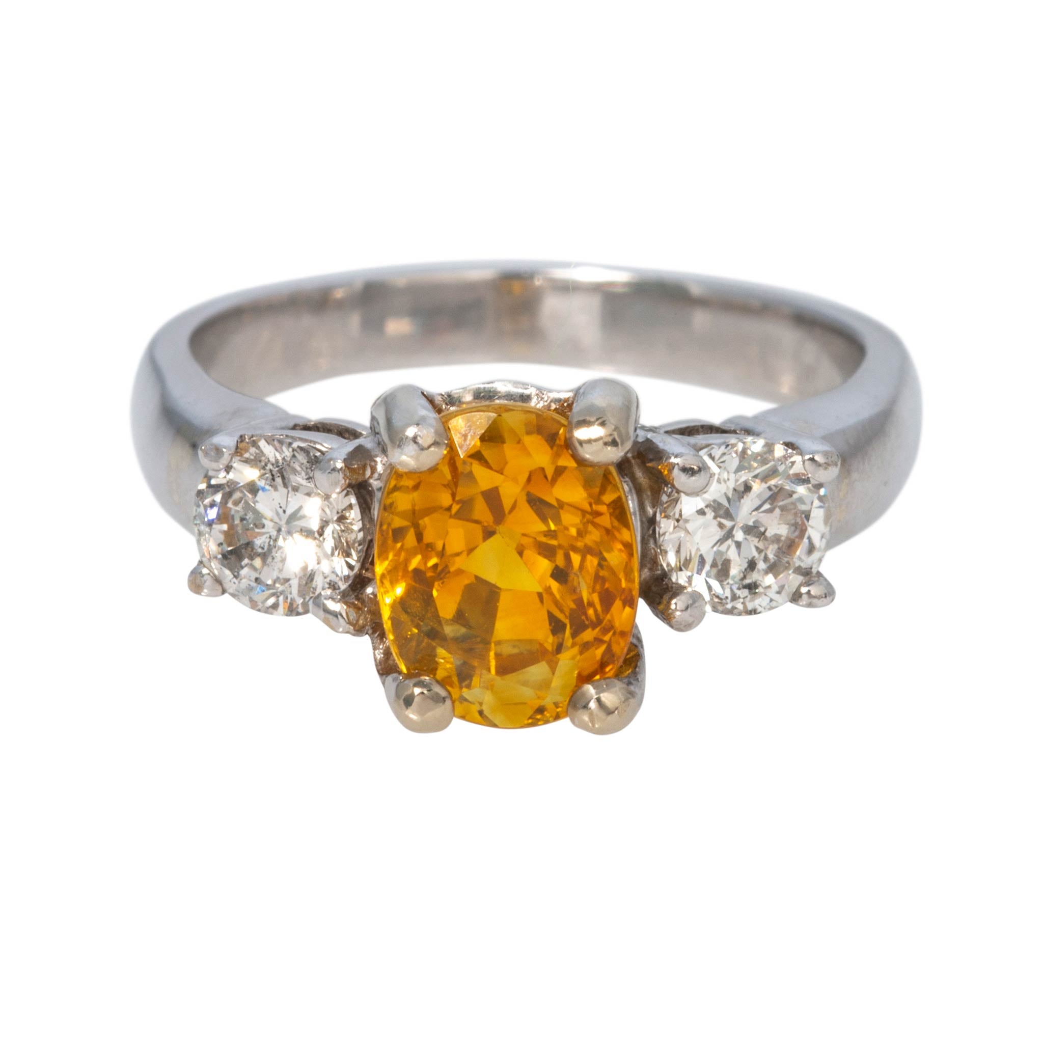 Estate Yellow Sapphire & Diamond Three-Stone 14K White Gold Ring