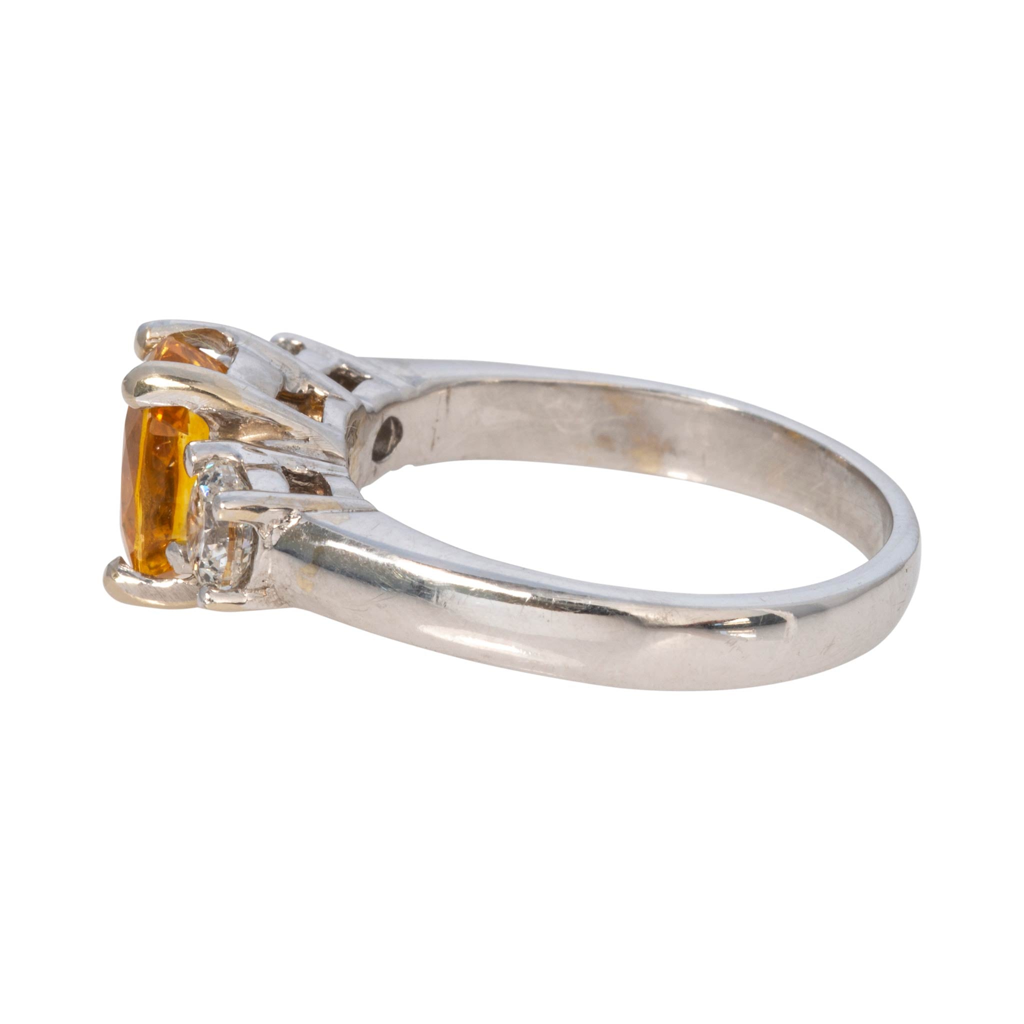 Estate Yellow Sapphire & Diamond Three-Stone 14K White Gold Ring