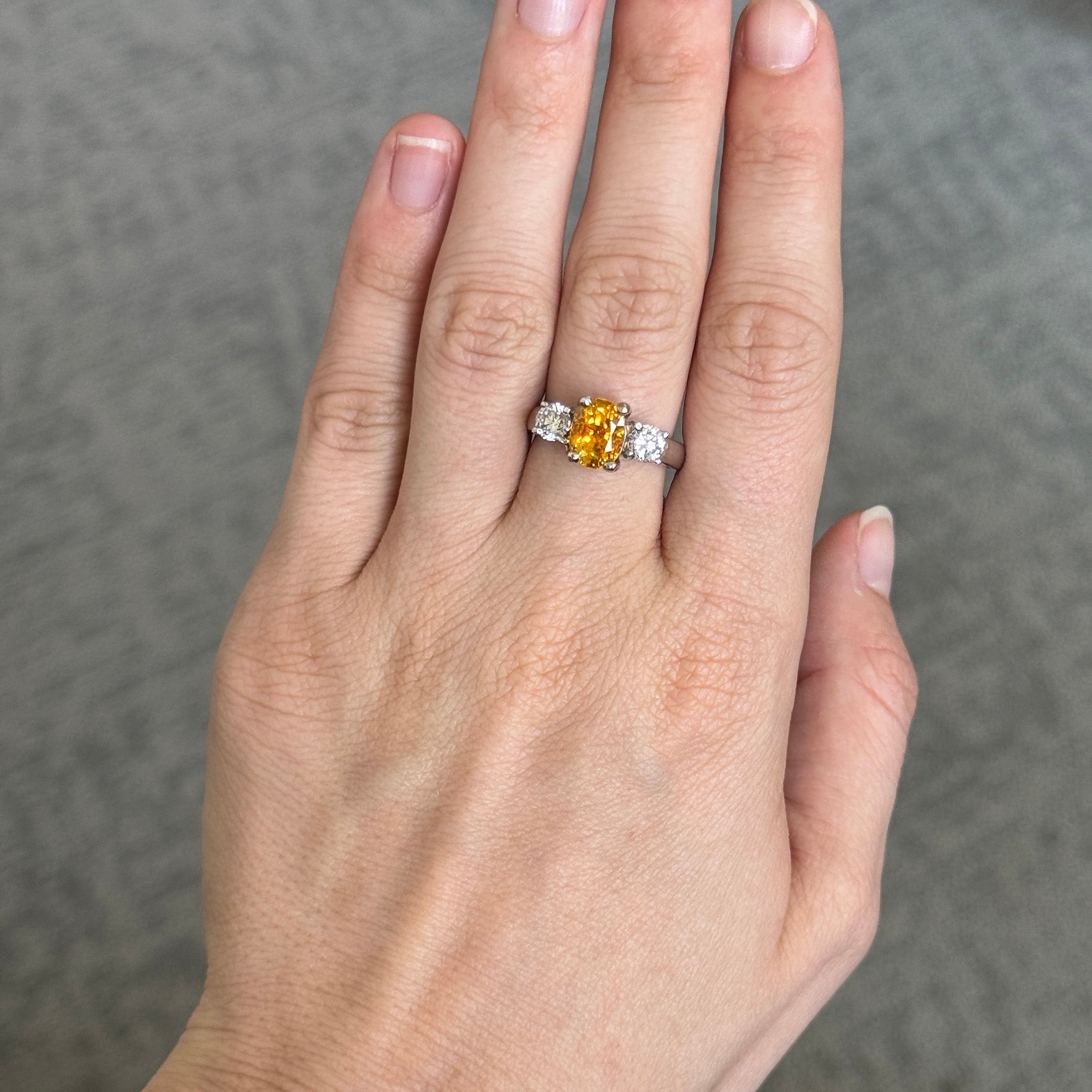 Estate Yellow Sapphire & Diamond Three-Stone 14K White Gold Ring