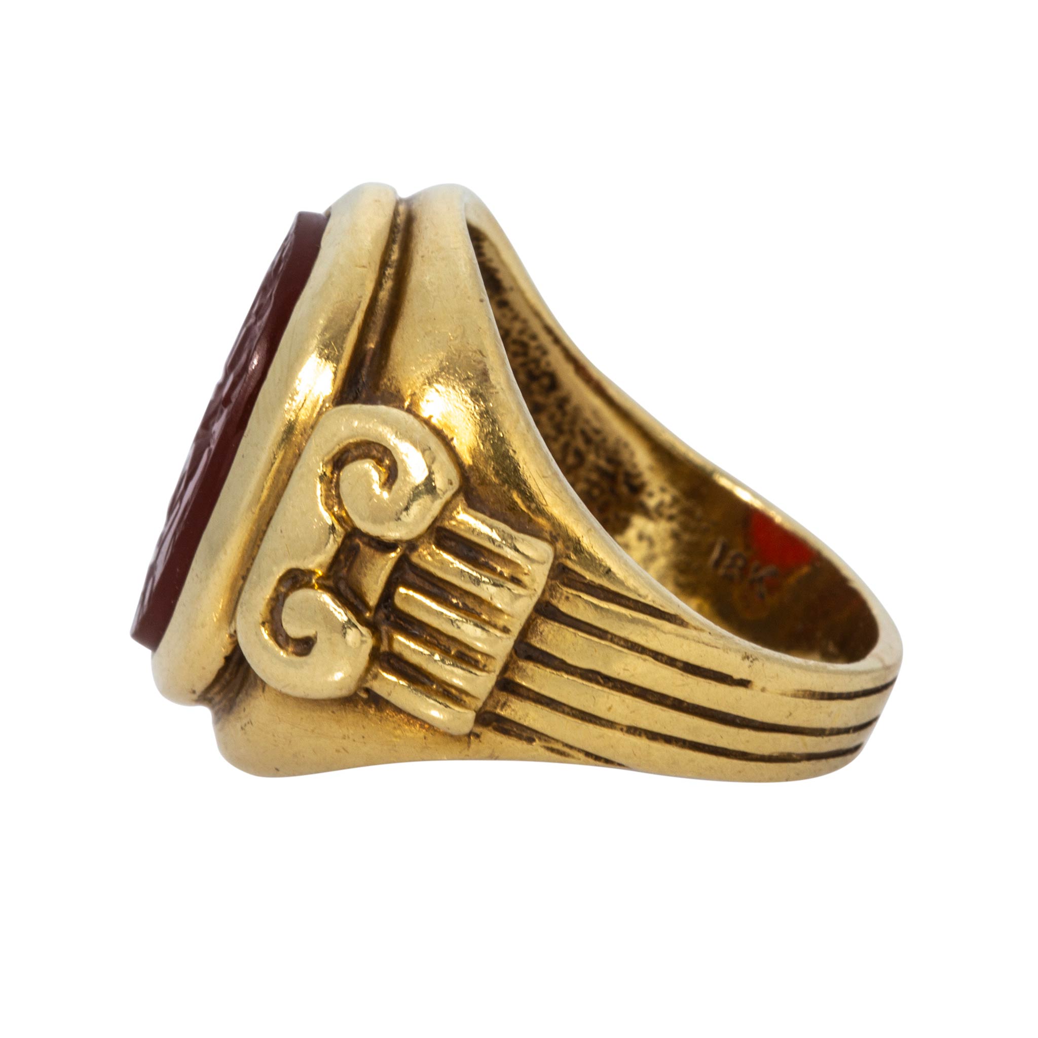 Vintage Carnelian Intaglio 18K Yellow Gold Signet Ring