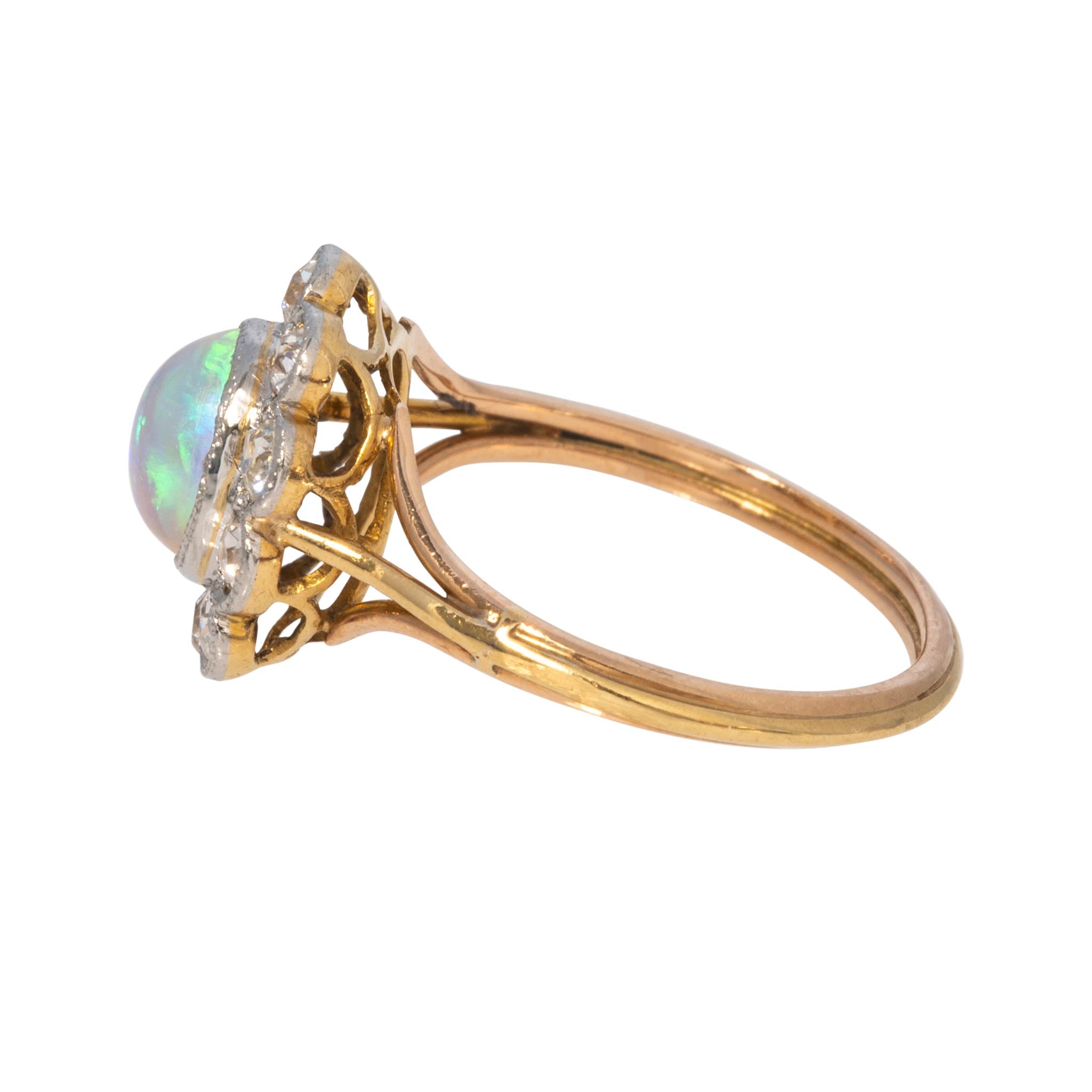 Edwardian 1.25ct Oval Opal & Diamond Scalloped Cluster Ring