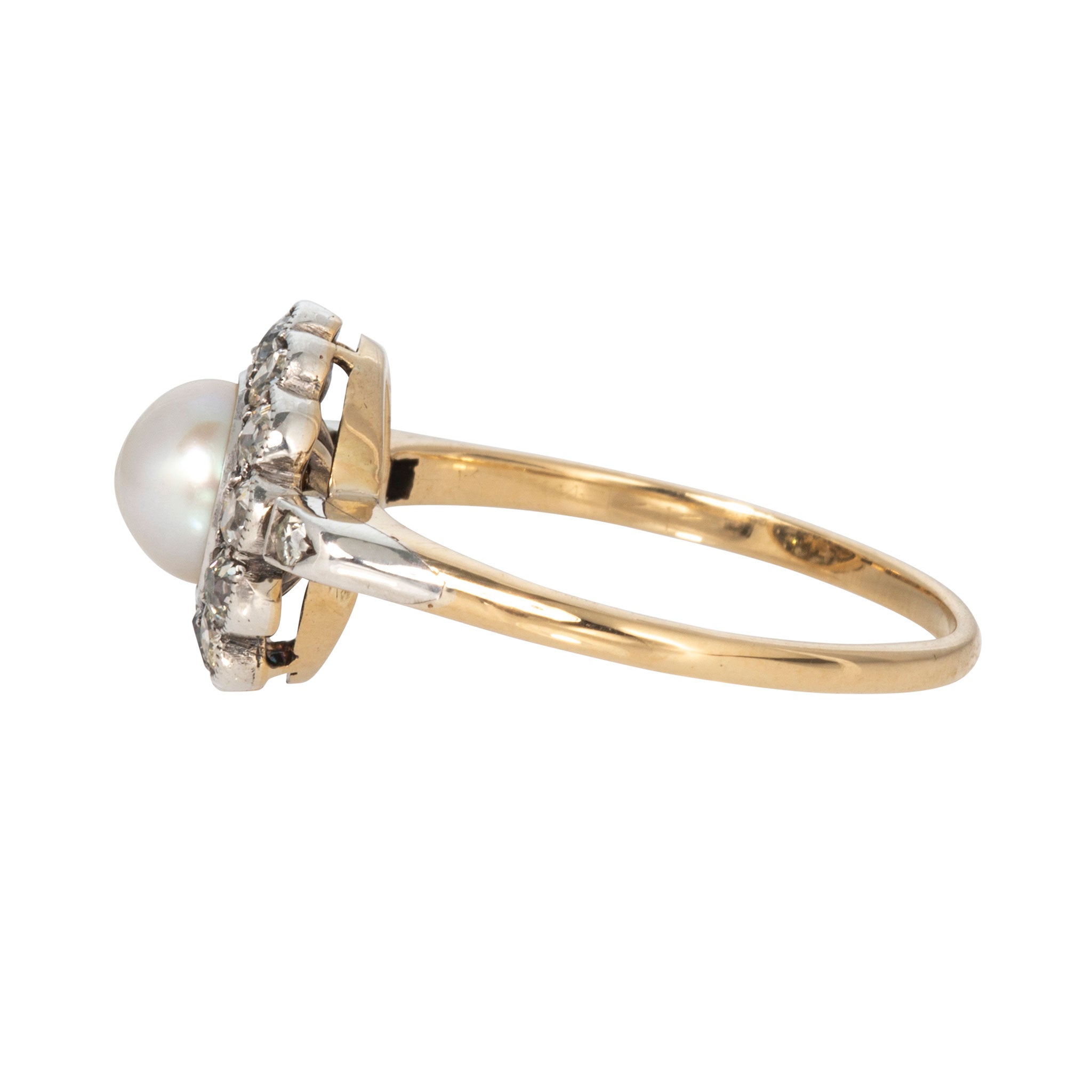 Victorian Pearl & Diamond Cluster 18K Gold Ring