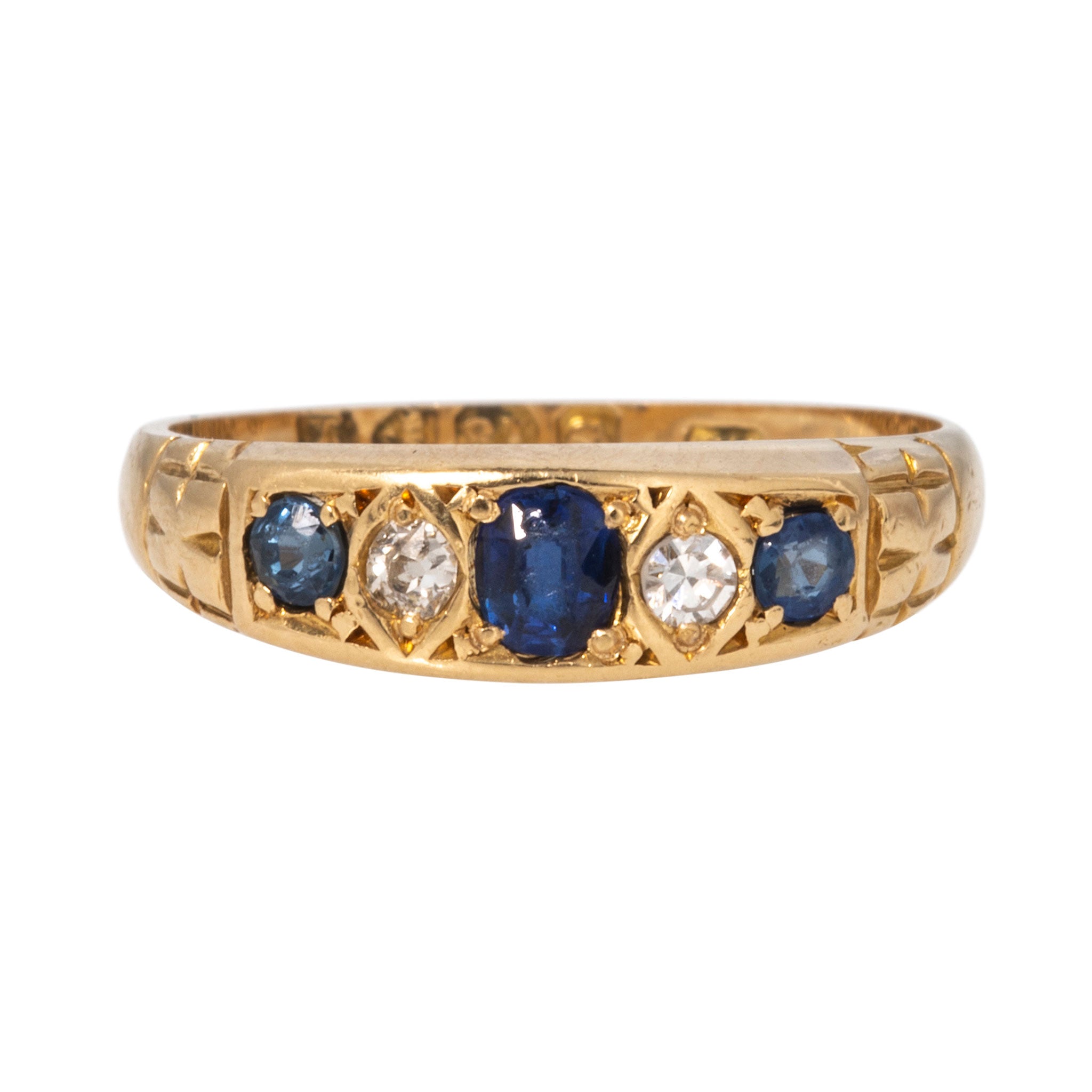 Victorian Sapphire & Diamond Five-Stone 18K Yellow Gold Ring