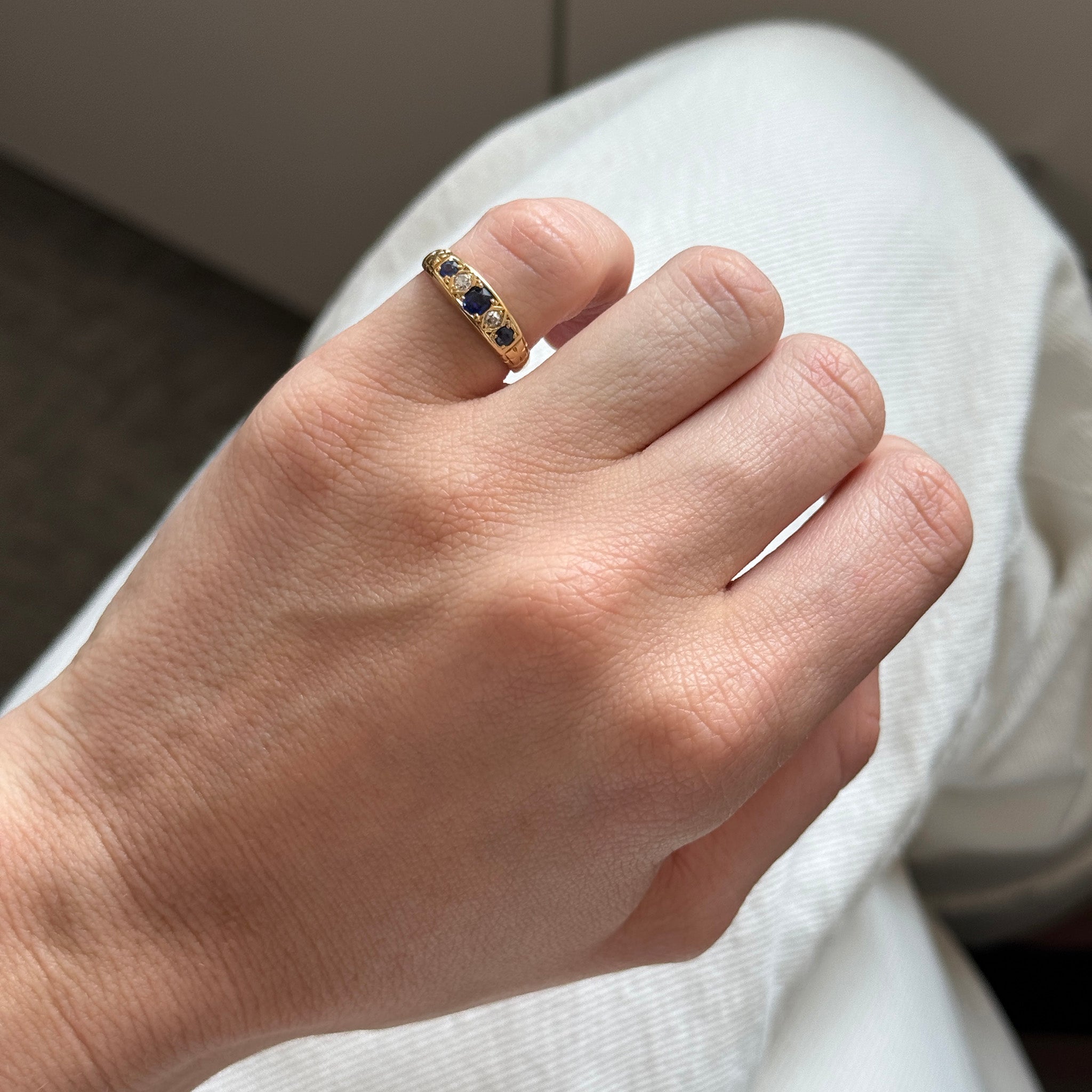 Victorian Sapphire & Diamond Five-Stone 18K Yellow Gold Ring