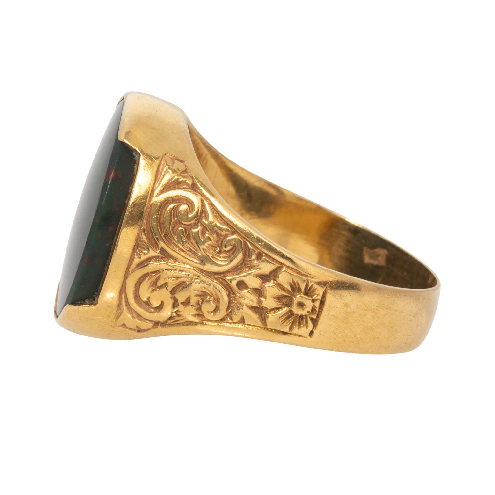 Victorian Style Bloodstone 18K Yellow Gold Oval Signet Ring