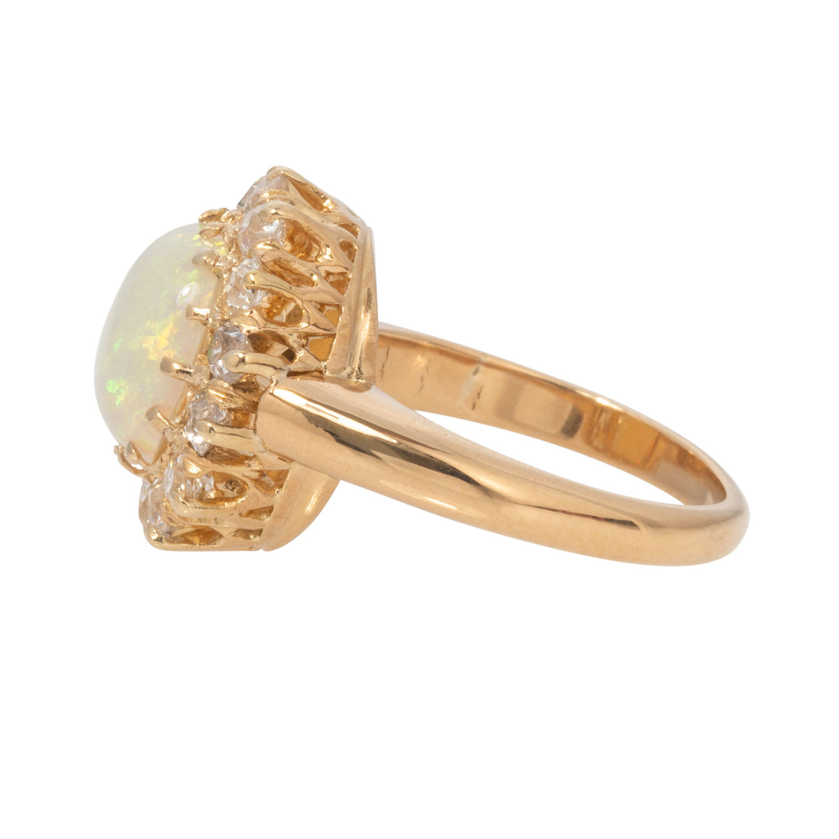 Estate Opal & Diamond Cluster 18K Yellow Gold Ring