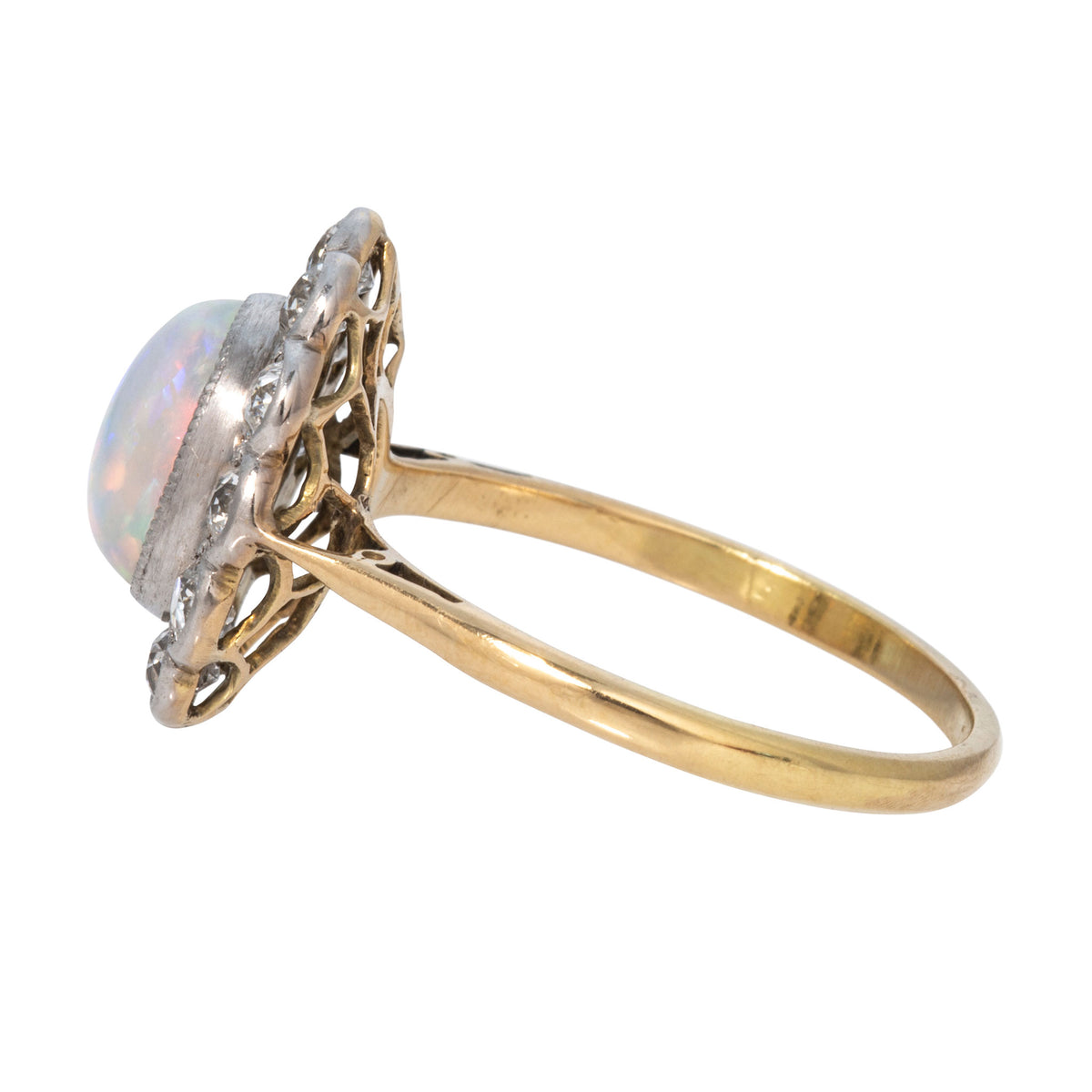 Edwardian 1.3ct Oval Opal & 1.2ctw Diamond Scalloped Cluster Ring