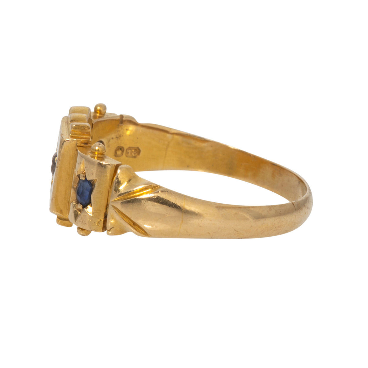 Victorian Three-Stone Sapphire & Diamond 18K Yellow Gold Ring