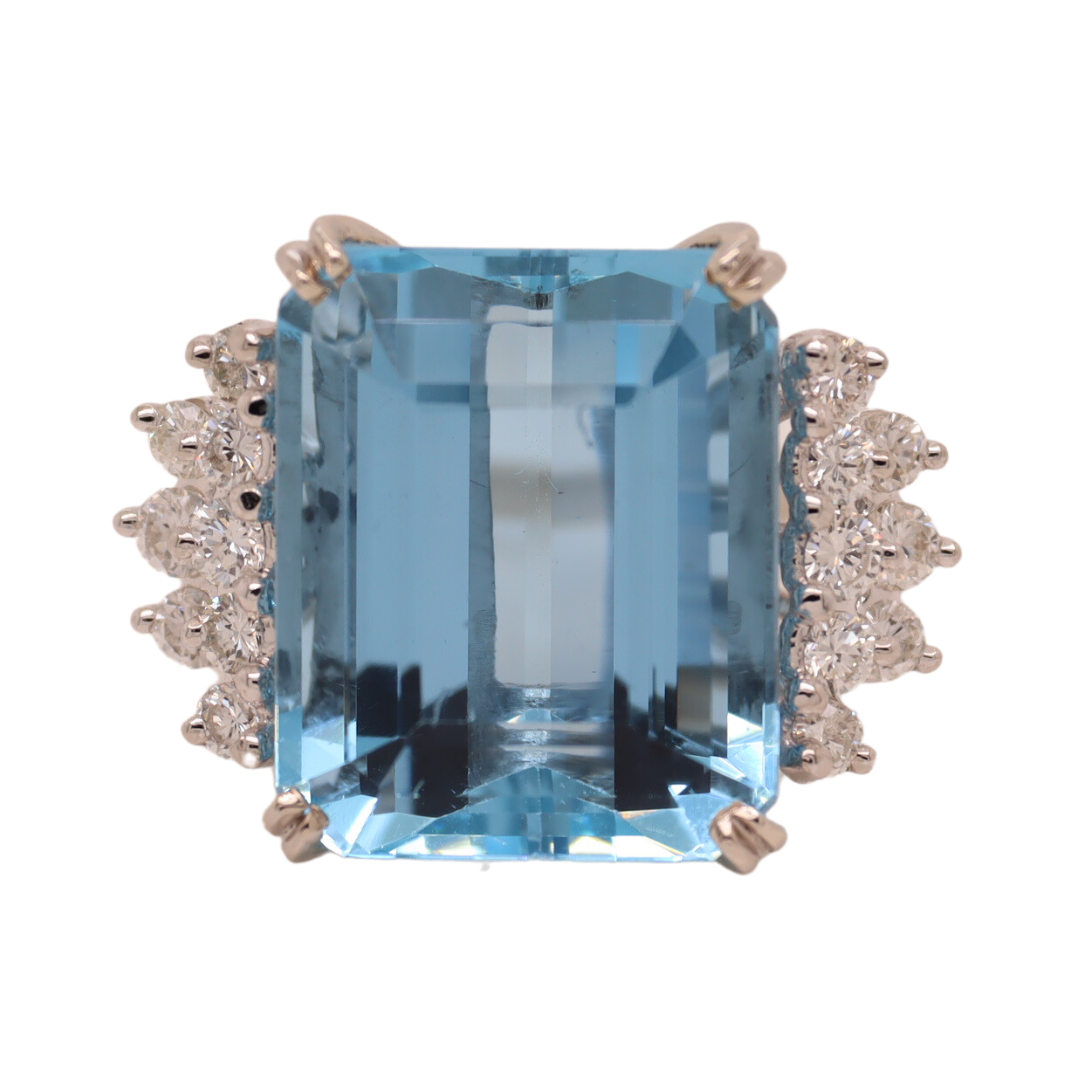 Estate 18.92ct Emerald Cut Aquamarine & Diamond Ring