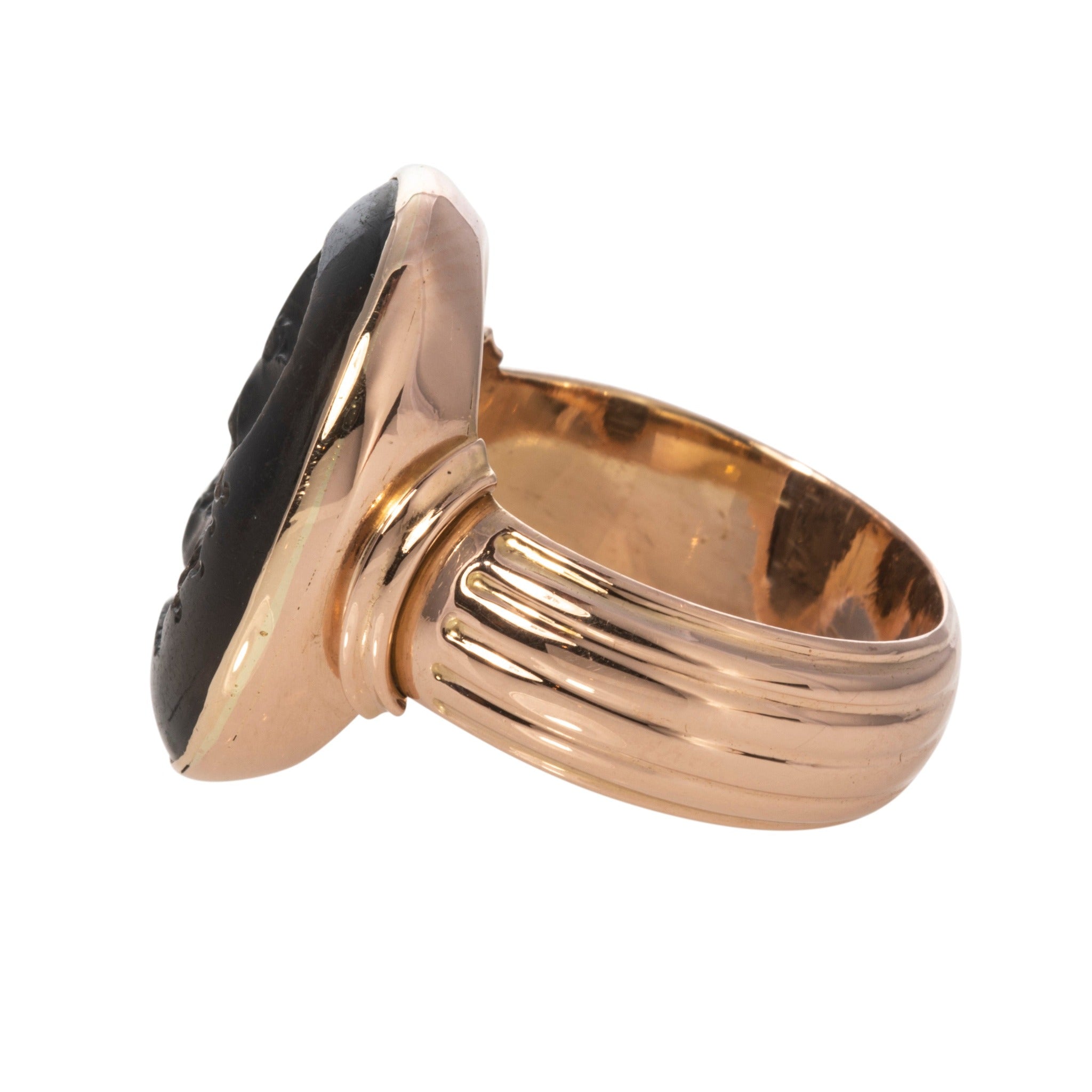Victorian Smoky Quartz Intaglio 14K Gold Ring